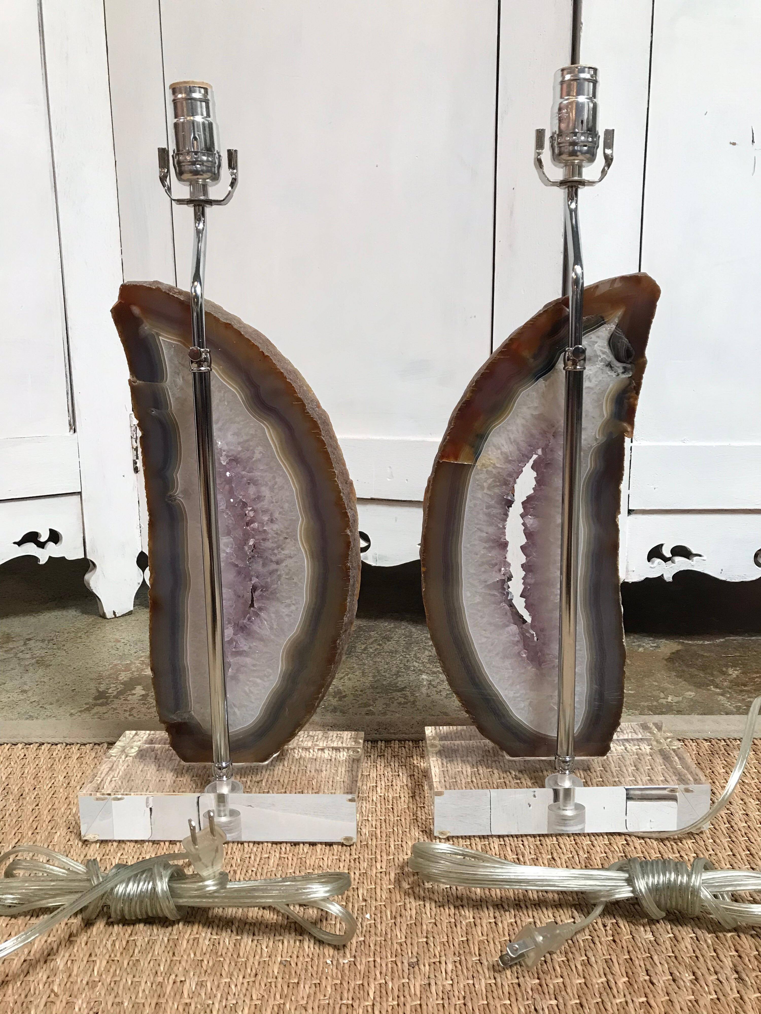 Cutaway Agate Rock 'Lung' Lamps In Fair Condition In Dallas, TX