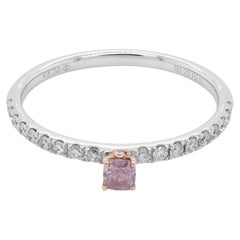 Cute 0.11 Carat Pink Diamond with White Diamond Solitaire 18K Ring