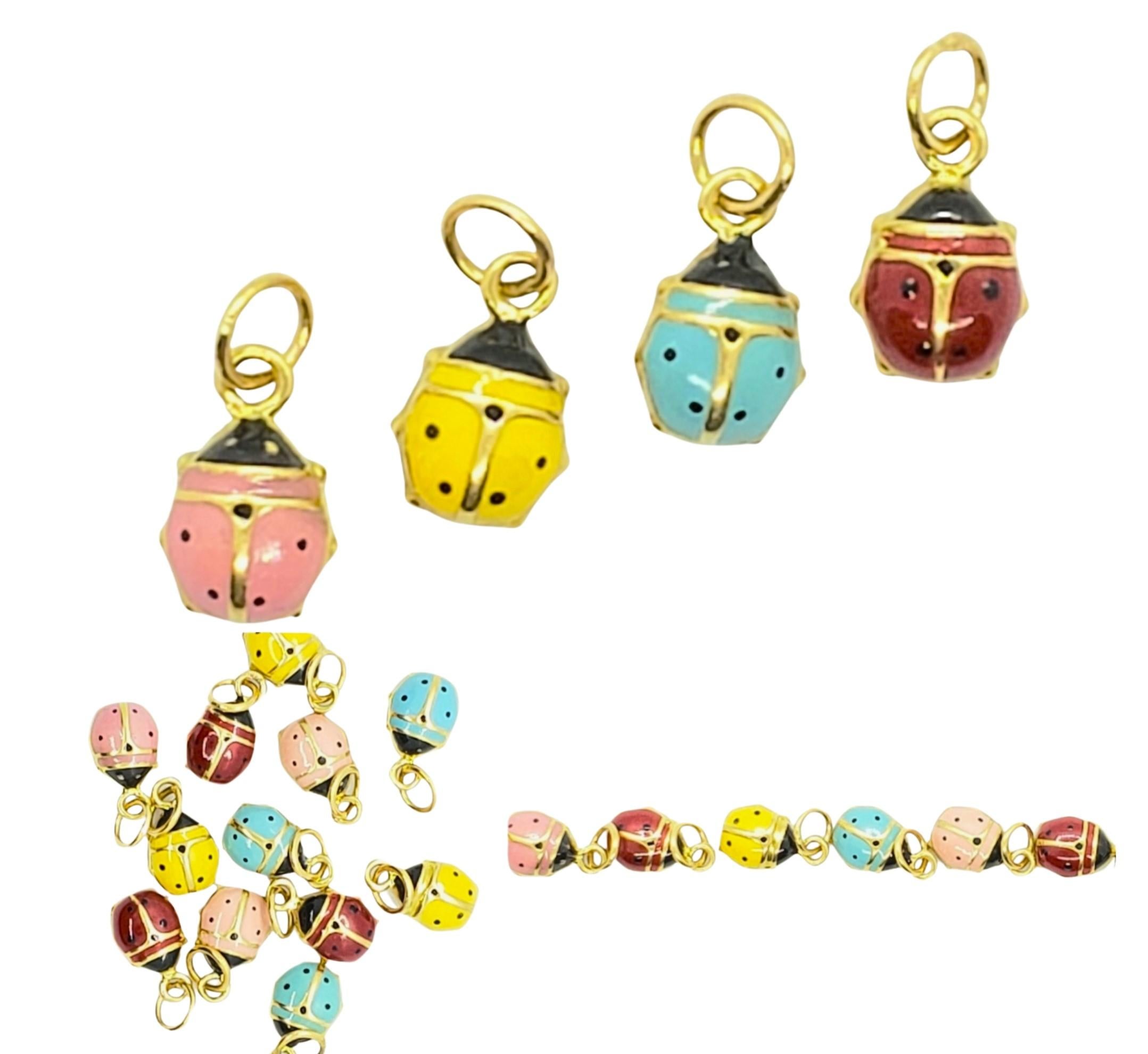Cute 18K Gold Enameled Charms Made in France in Red, Yellow, Pink and Blue For Sale 1