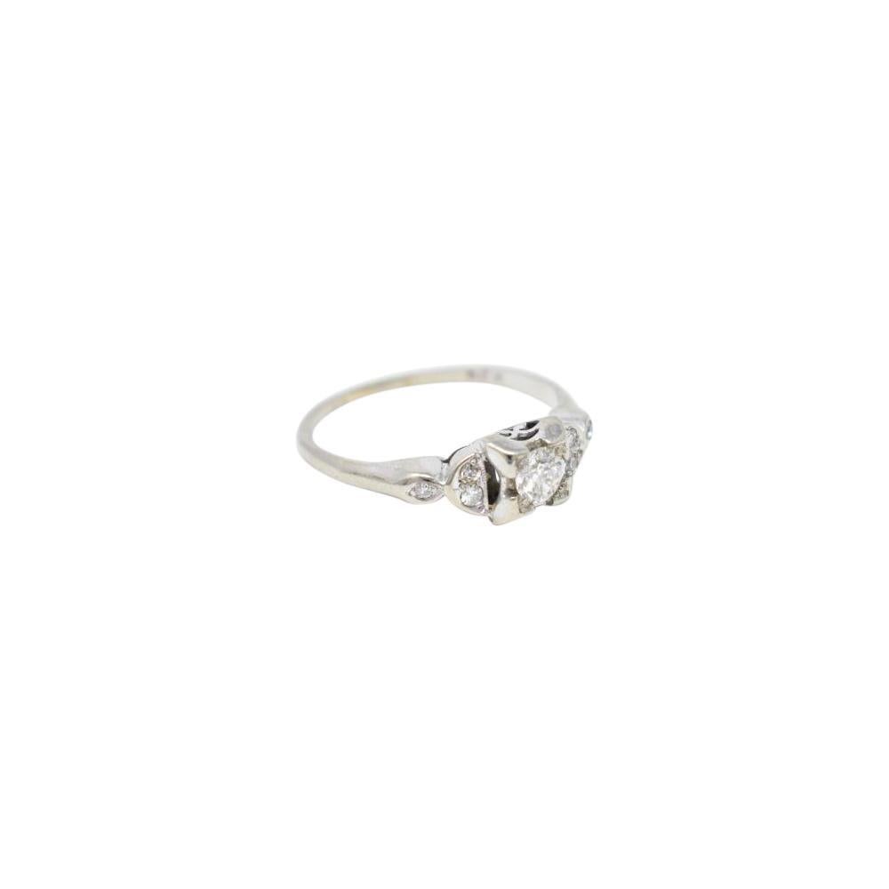 Cute 1940s 14 Karat White Gold Diamond Engagement Ring In Good Condition In Philadelphia, PA