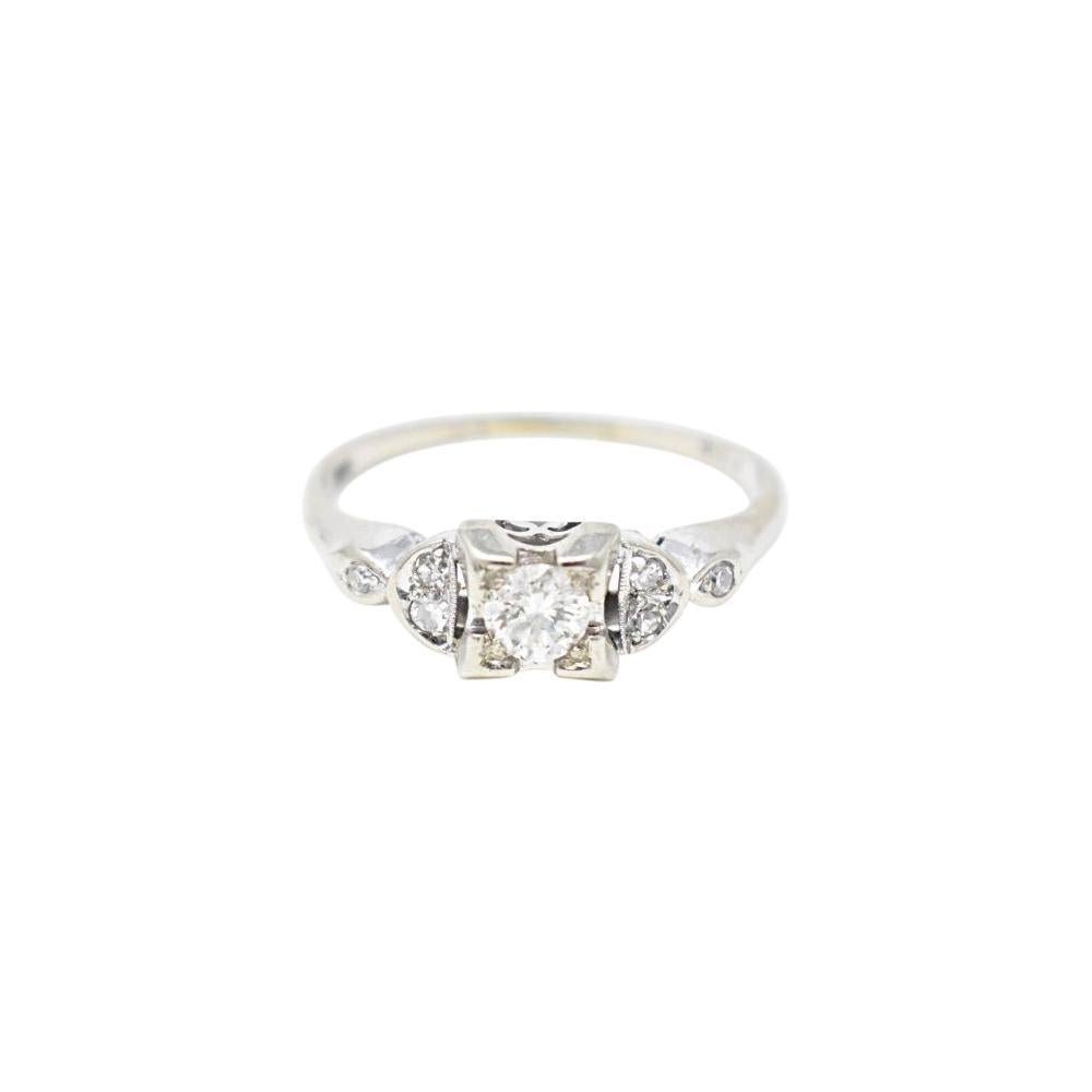 Cute 1940s 14 Karat White Gold Diamond Engagement Ring 1