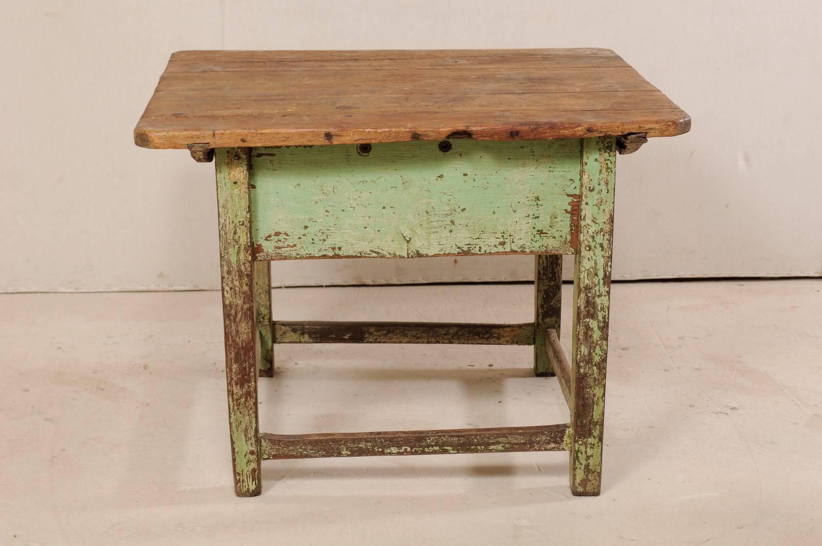 Cute 19th Century European Side Table with Sliding Top and Original Paint For Sale 2