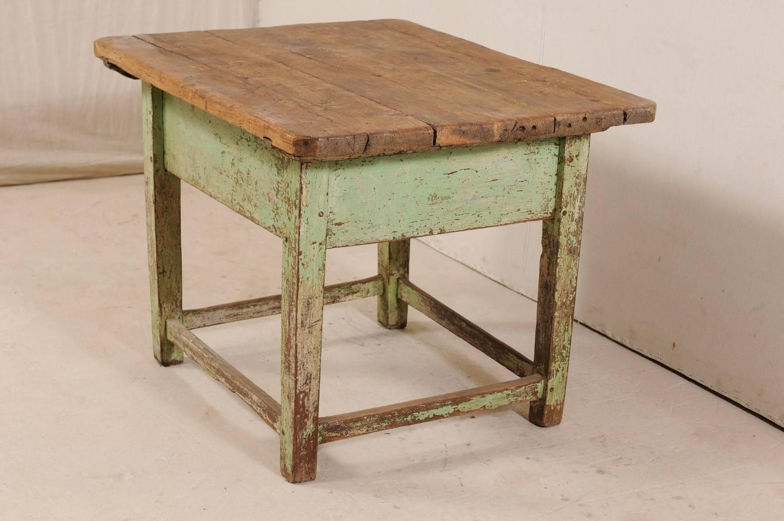 Rustic Cute 19th Century European Side Table with Sliding Top and Original Paint For Sale