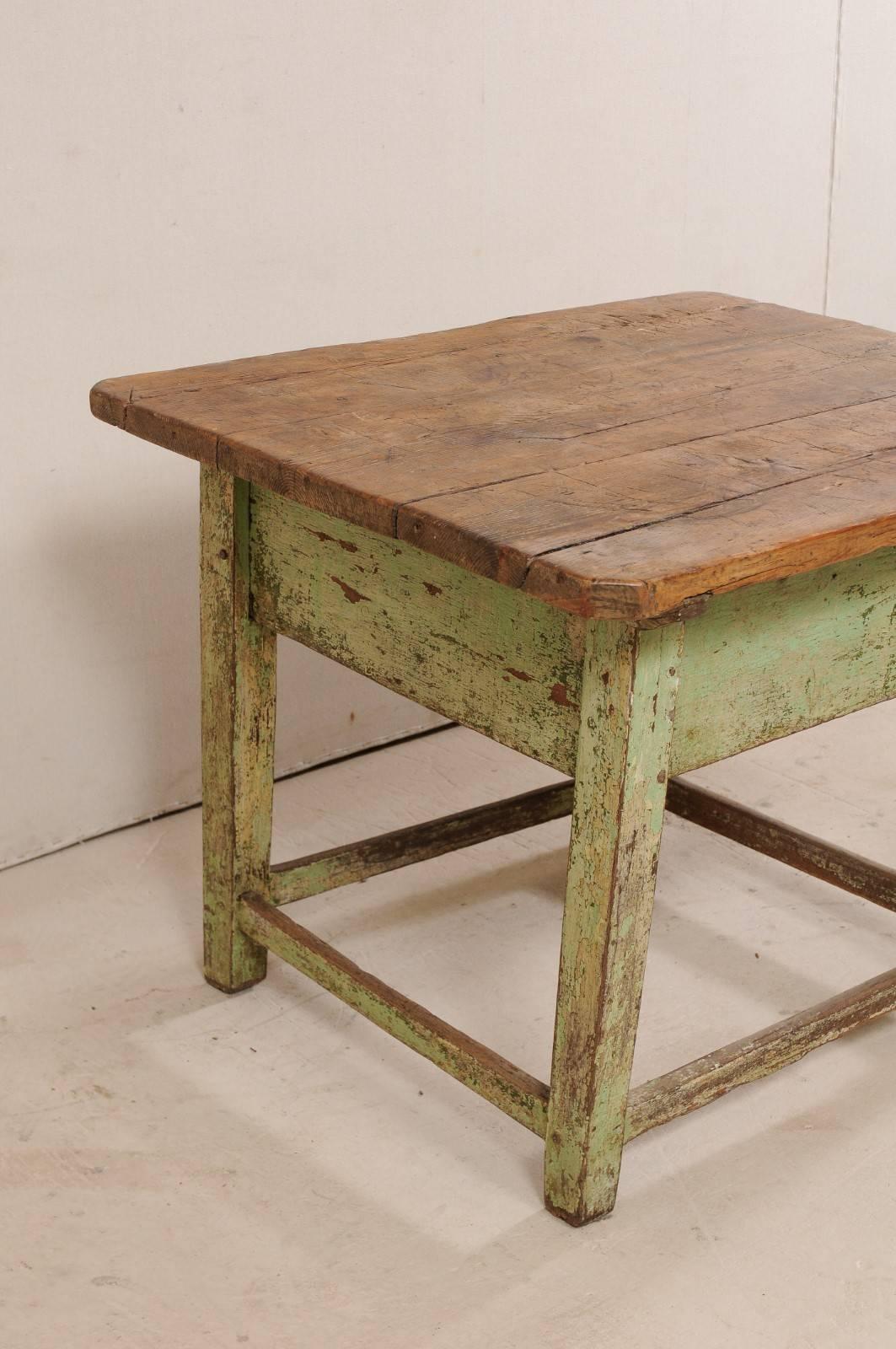 Carved Cute 19th Century European Side Table with Sliding Top and Original Paint For Sale