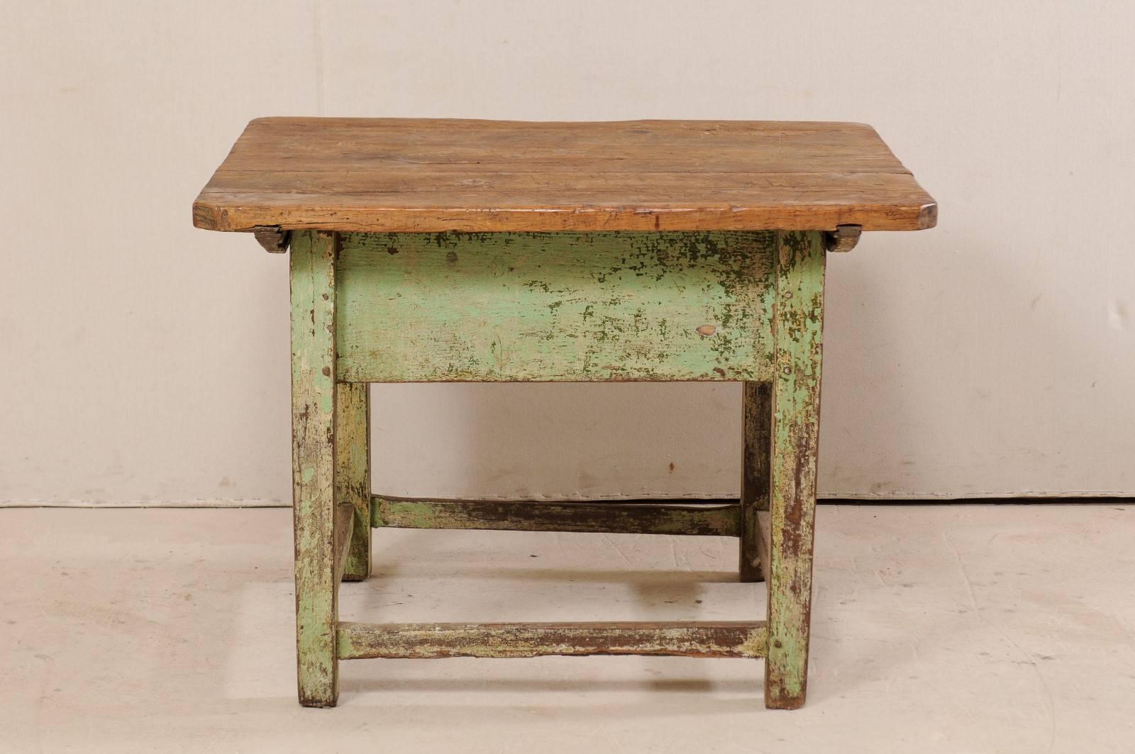 Cute 19th Century European Side Table with Sliding Top and Original Paint In Good Condition For Sale In Atlanta, GA