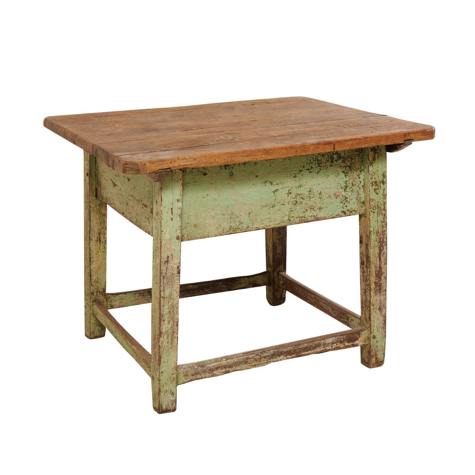 Cute 19th Century European Side Table with Sliding Top and Original Paint For Sale