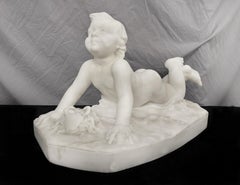 Cute 19th Century Italian White Carrara Marble of a Baby at the Beach by Pugi