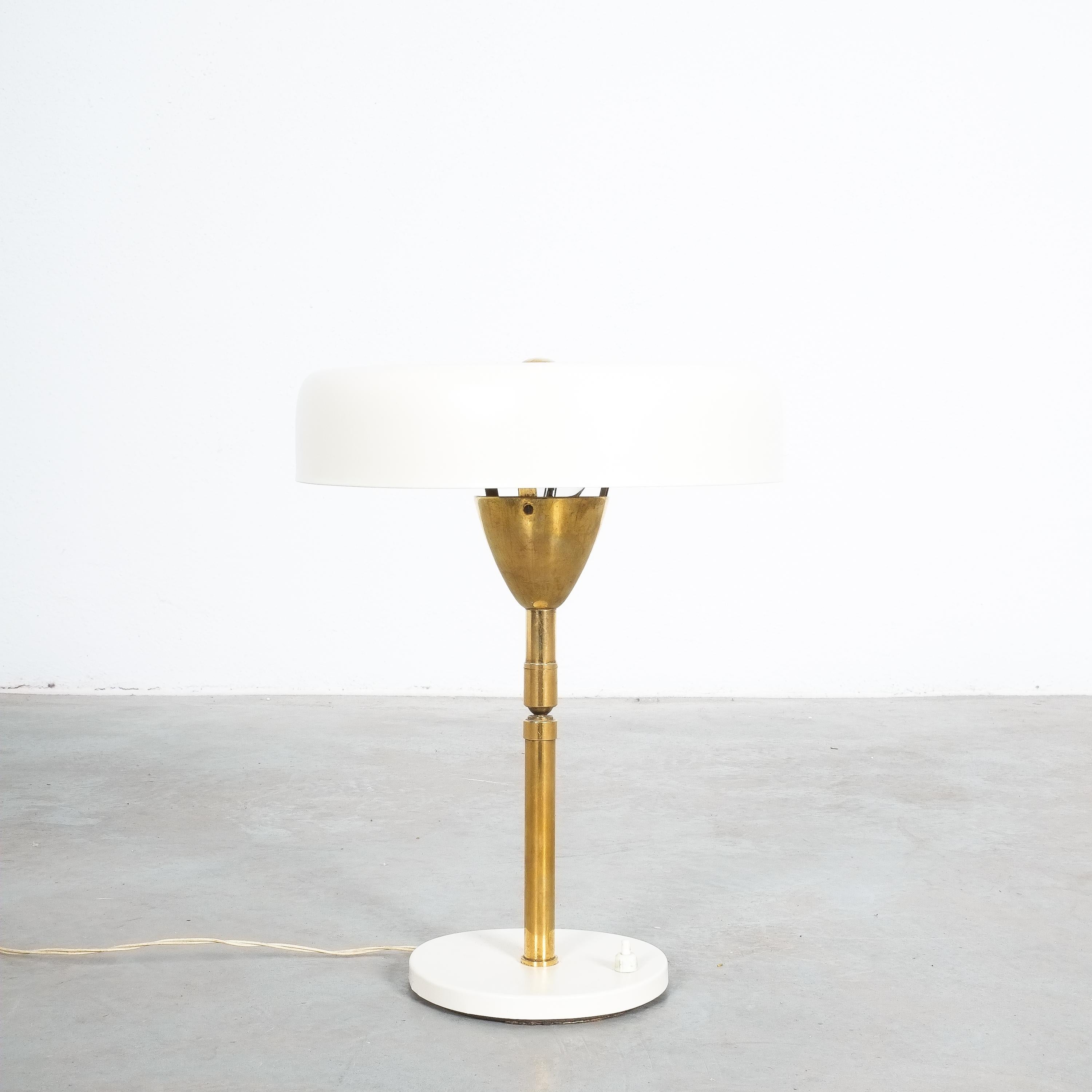 Italian Cute Adjustable Desk Lamp Brass Eggshell Color, Italy Midcentury For Sale