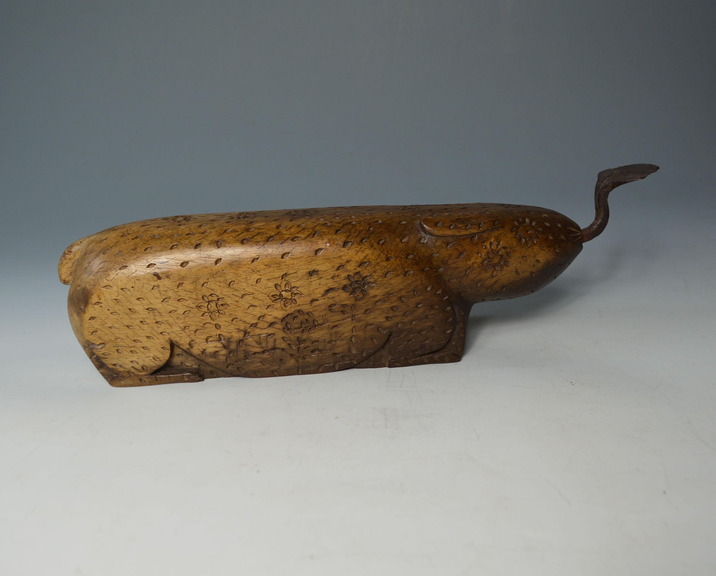 Indian Cute Antique Asian Tribal Carved Wood Animal Coconut Scraper