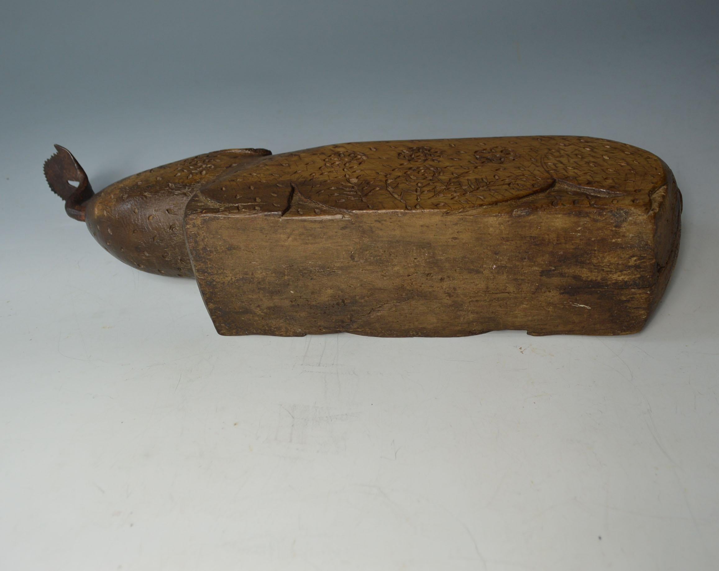 19th Century Cute Antique Asian Tribal Carved Wood Animal Coconut Scraper