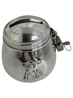 Cute Bambi Children Silver plate Money Box Piggy Bank, Vintage German 1950s