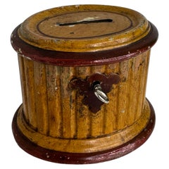 Cute Barrel Metal Money Box Piggy Bank, Antique German 1890s