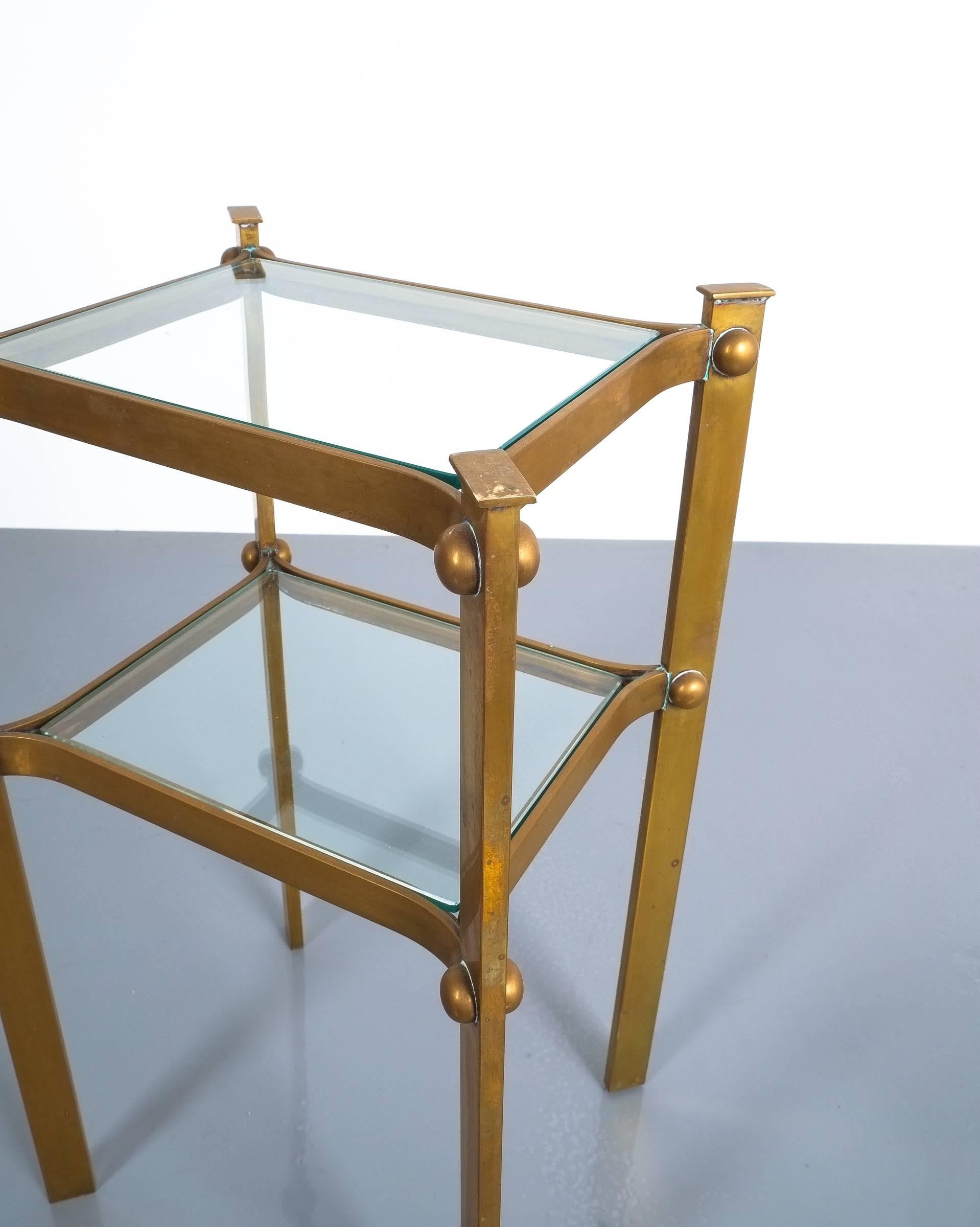 Cute Brass Side Tables with Glass Tops, France, 1940 5