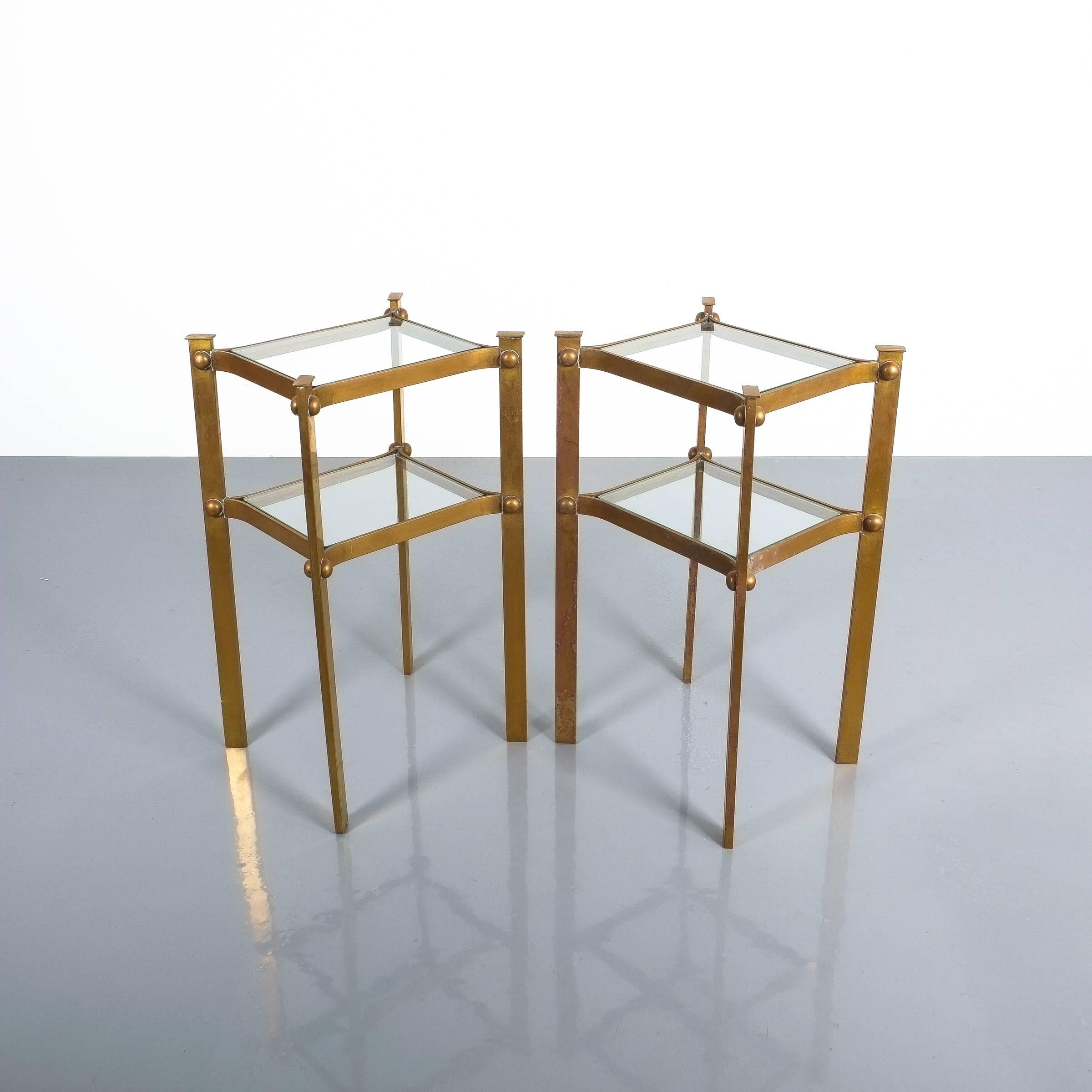 Mid-Century Modern Cute Brass Side Tables with Glass Tops, France, 1940
