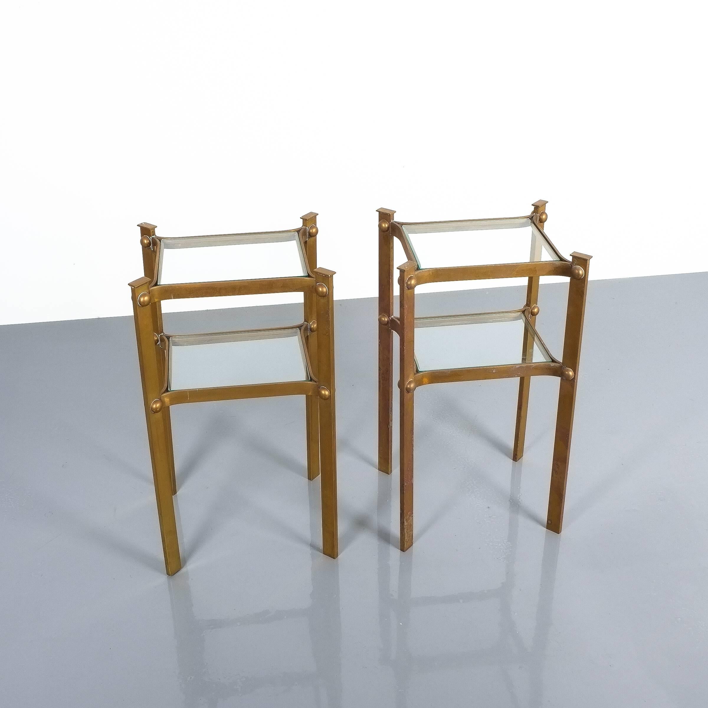 Mid-20th Century Cute Brass Side Tables with Glass Tops, France, 1940