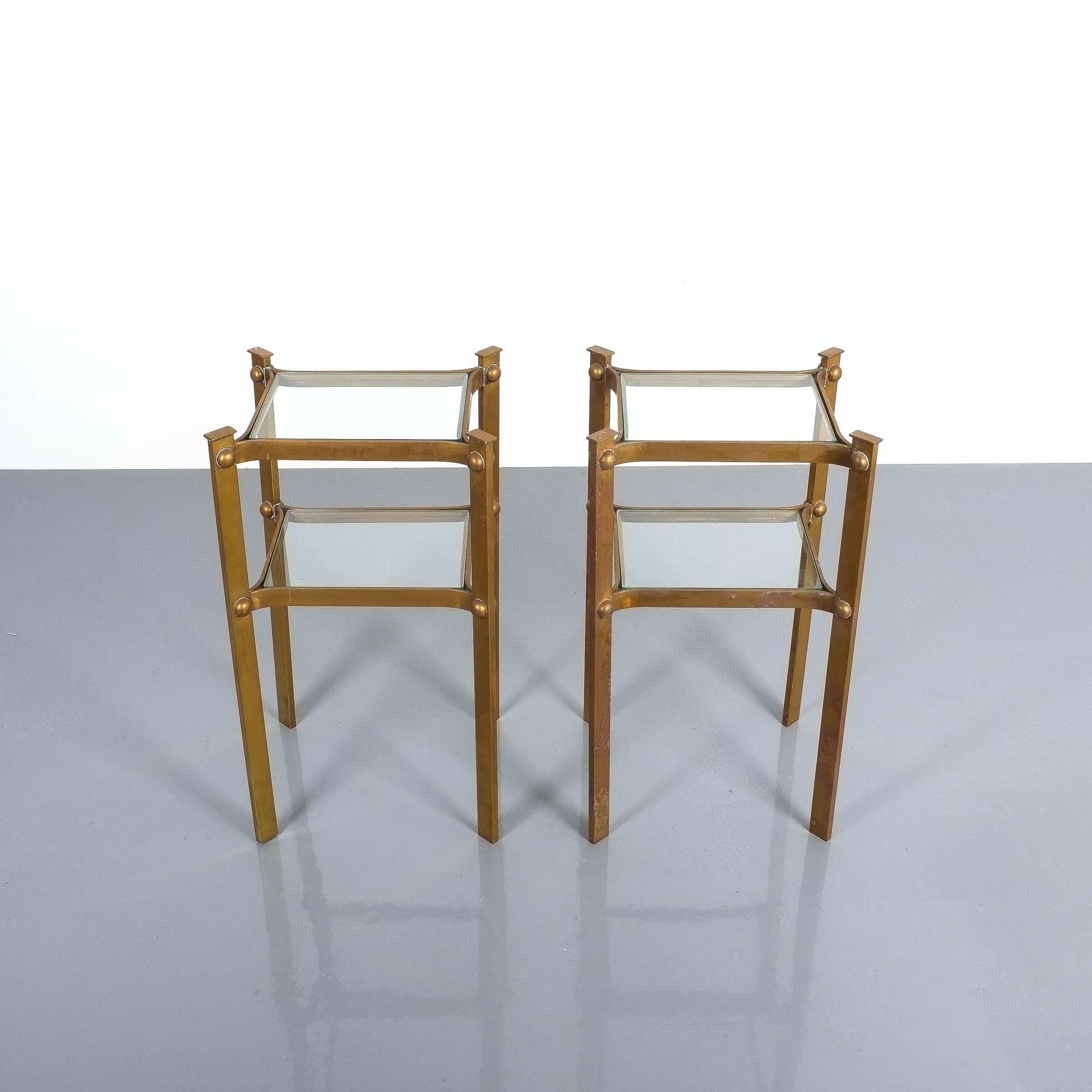 Cute Brass Side Tables with Glass Tops, France, 1940 2