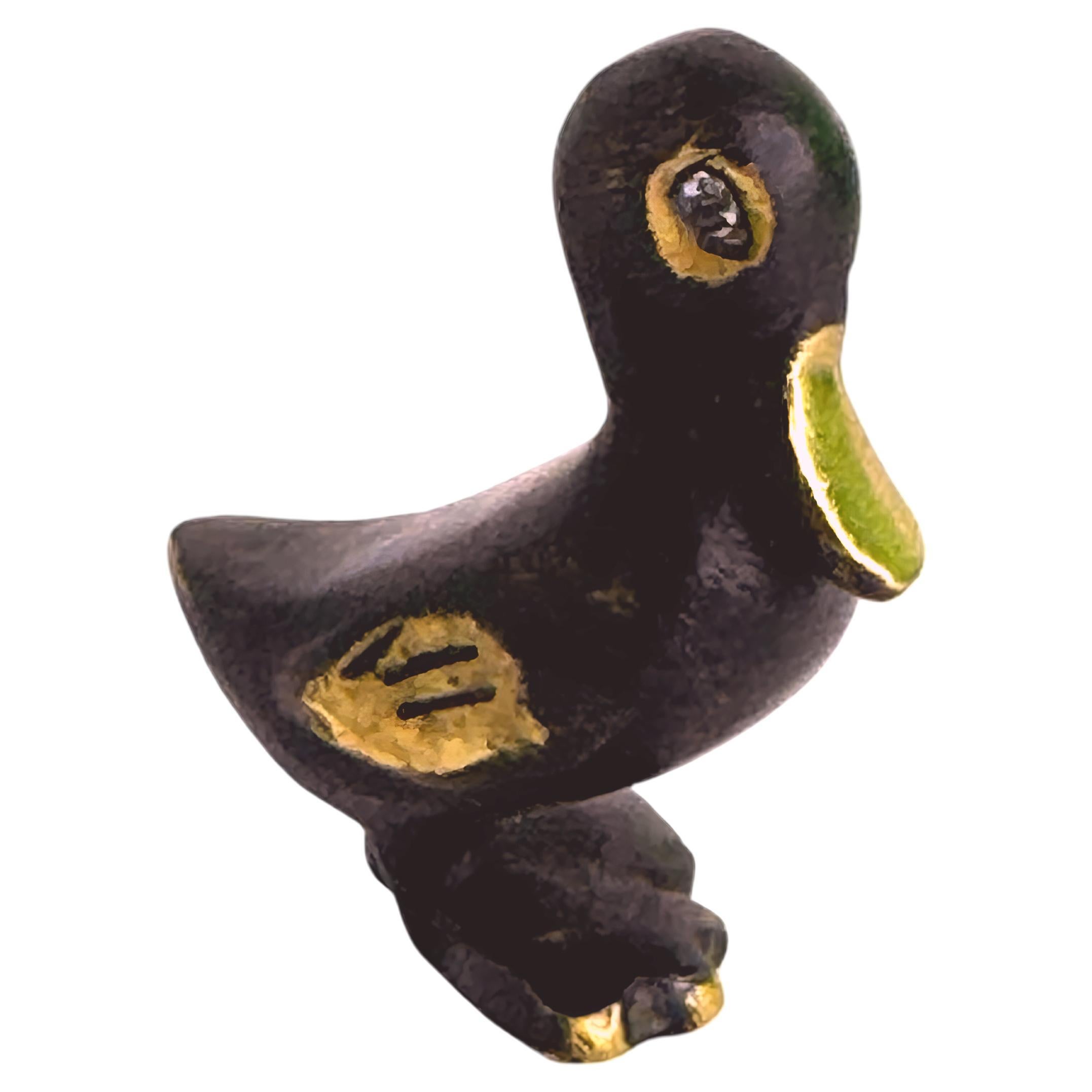 Cute Bronze Duck Figurine, Herta Baller Austria, 1950s