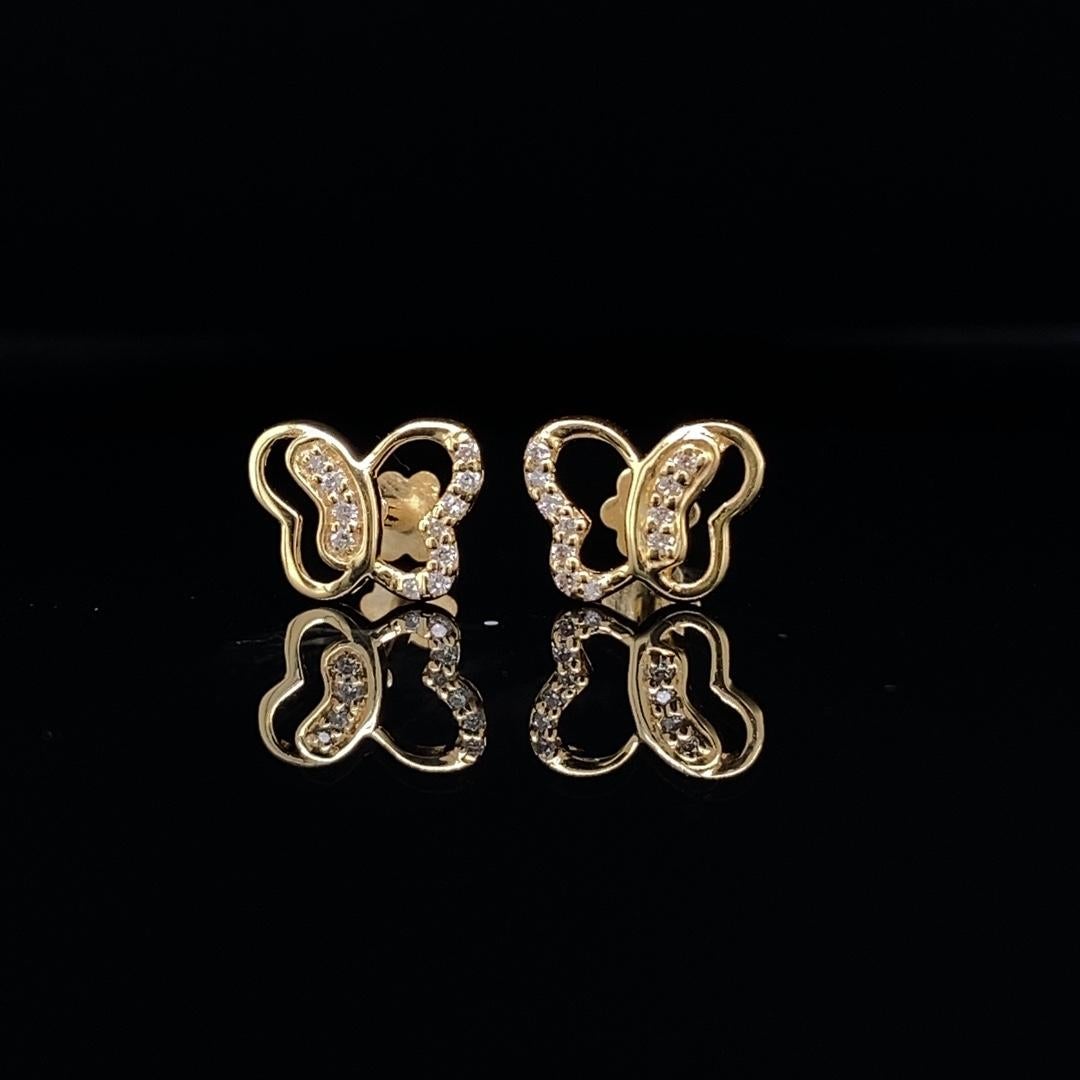 Cute Butterfly Diamond Earrings for Girls (Kids/Toddlers) in 18K Solid Gold For Sale 1