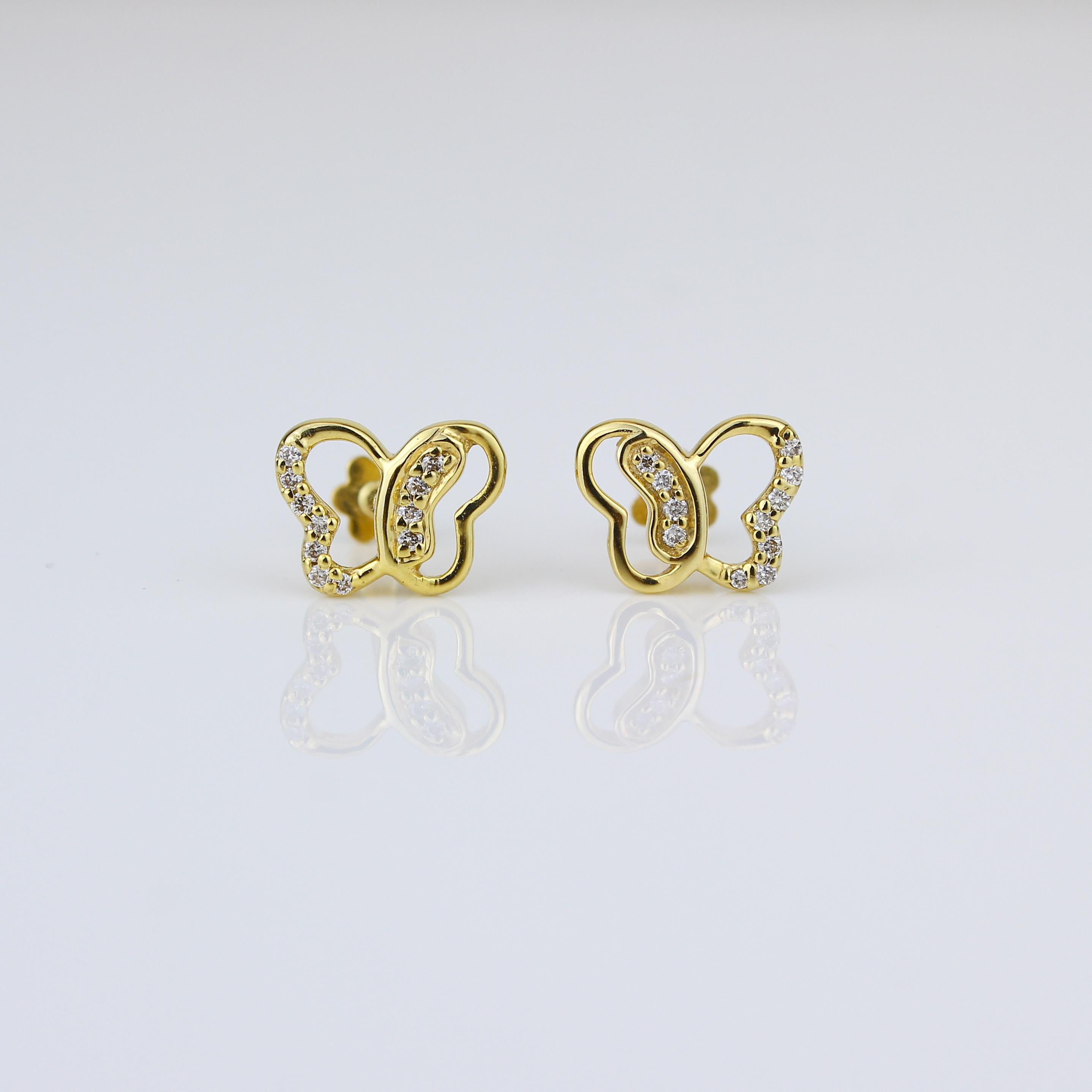 Ohrringe mit Schmetterlingsschliff-Diamant im Schliff für Mädchen (Mädchen/Toddler) aus 18 Karat massivem Gold (Art déco) im Angebot