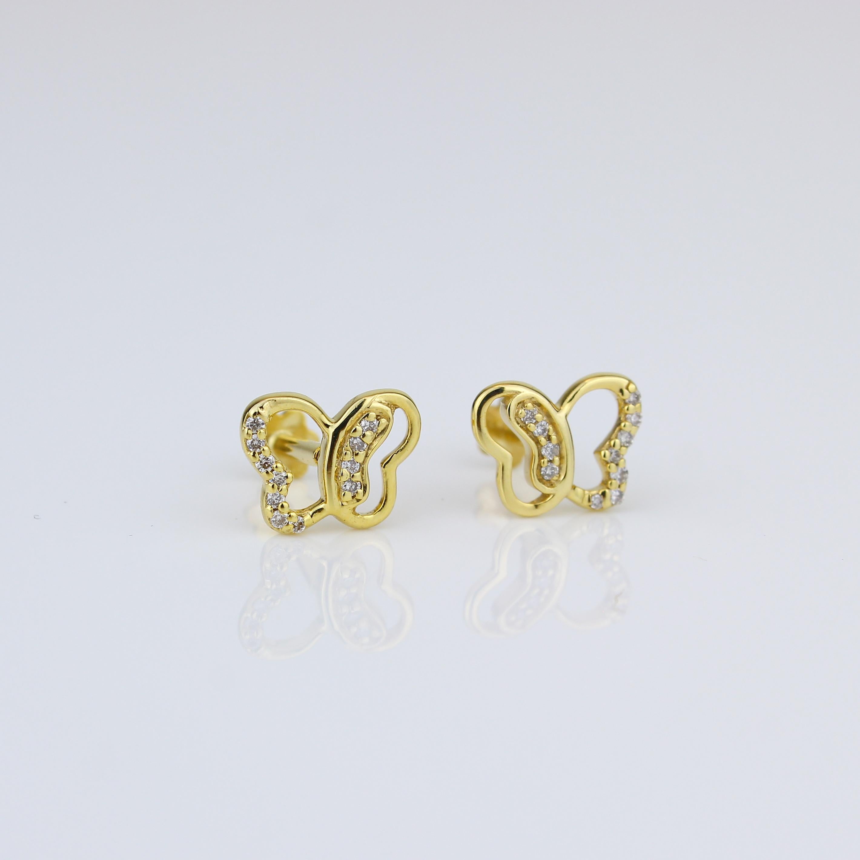 Ohrringe mit Schmetterlingsschliff-Diamant im Schliff für Mädchen (Mädchen/Toddler) aus 18 Karat massivem Gold (Rundschliff) im Angebot