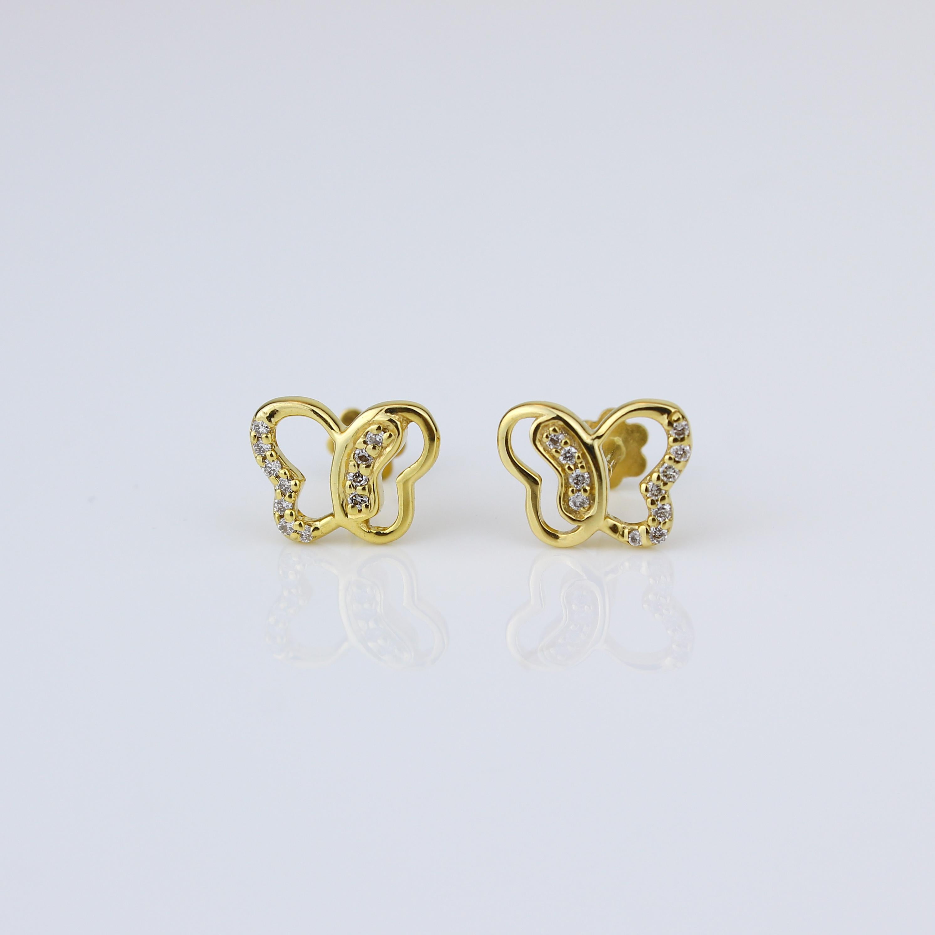 Ohrringe mit Schmetterlingsschliff-Diamant im Schliff für Mädchen (Mädchen/Toddler) aus 18 Karat massivem Gold im Zustand „Neu“ im Angebot in New Delhi, DL