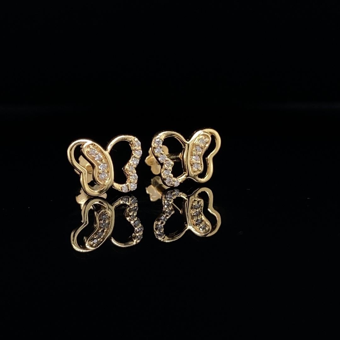 Round Cut Cute Butterfly Diamond Earrings for Girls (Kids/Toddlers) in 18K Solid Gold For Sale
