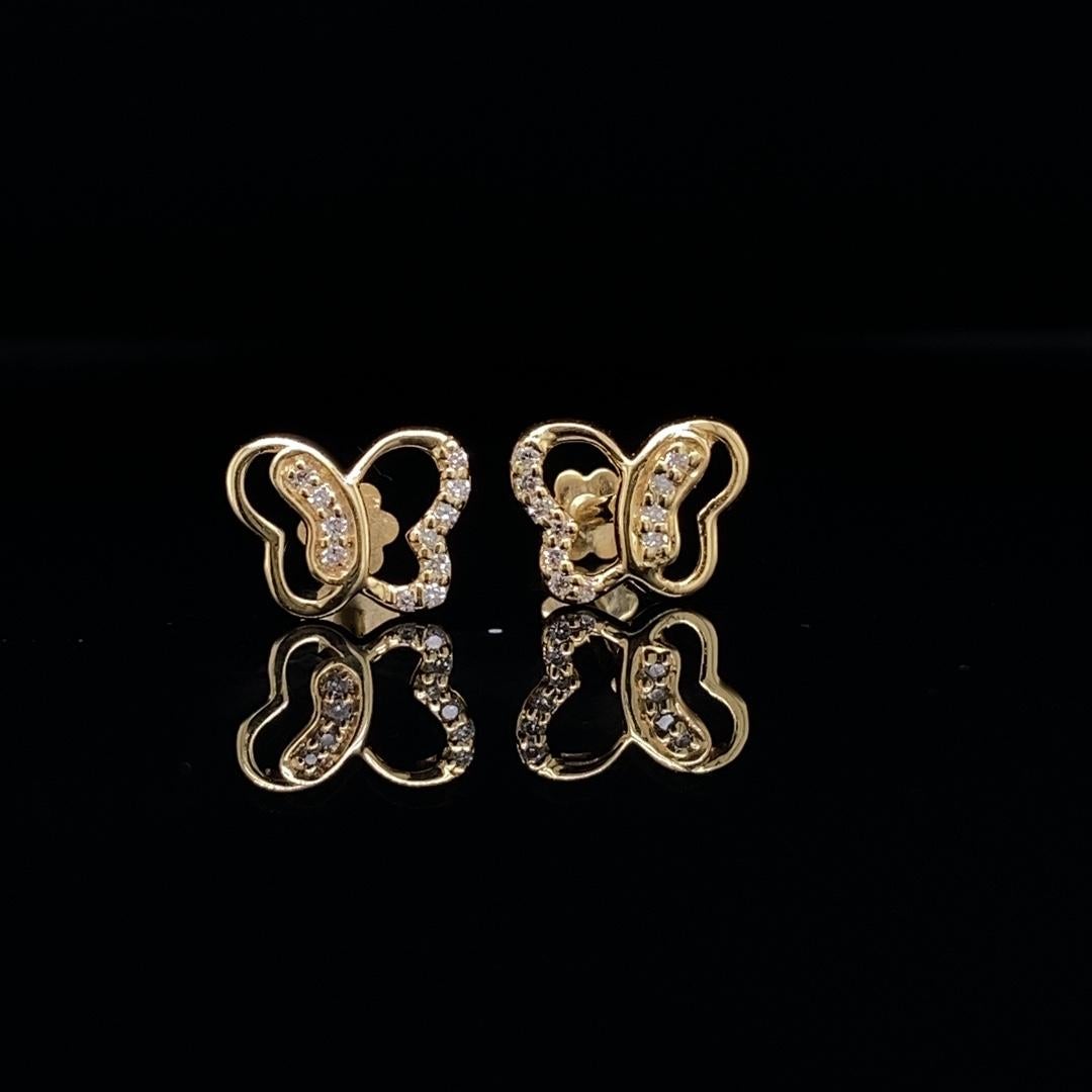 Women's Cute Butterfly Diamond Earrings for Girls (Kids/Toddlers) in 18K Solid Gold For Sale