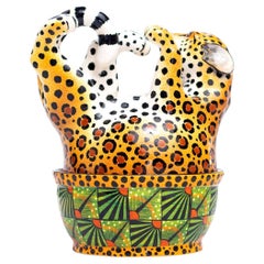 Simpatico piatto da burro leopardato in ceramica, realizzato a mano in Sudafrica