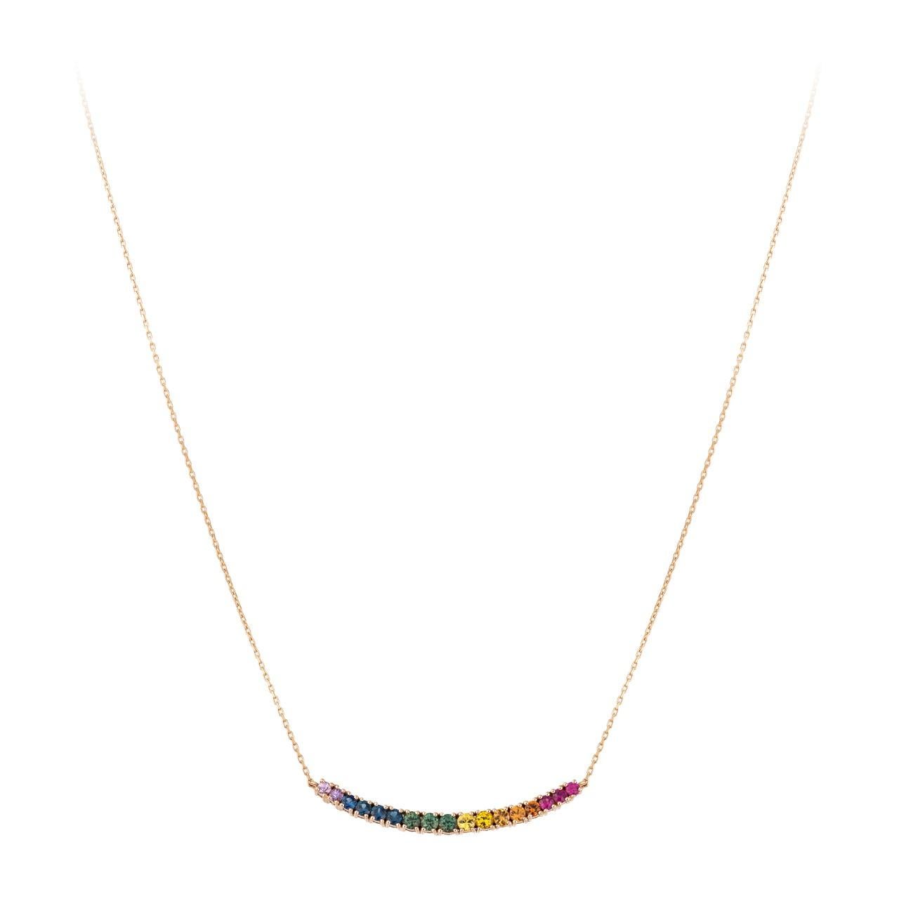Cute Colourful Multi Sapphire Diamond Gold Necklace for Her For Sale