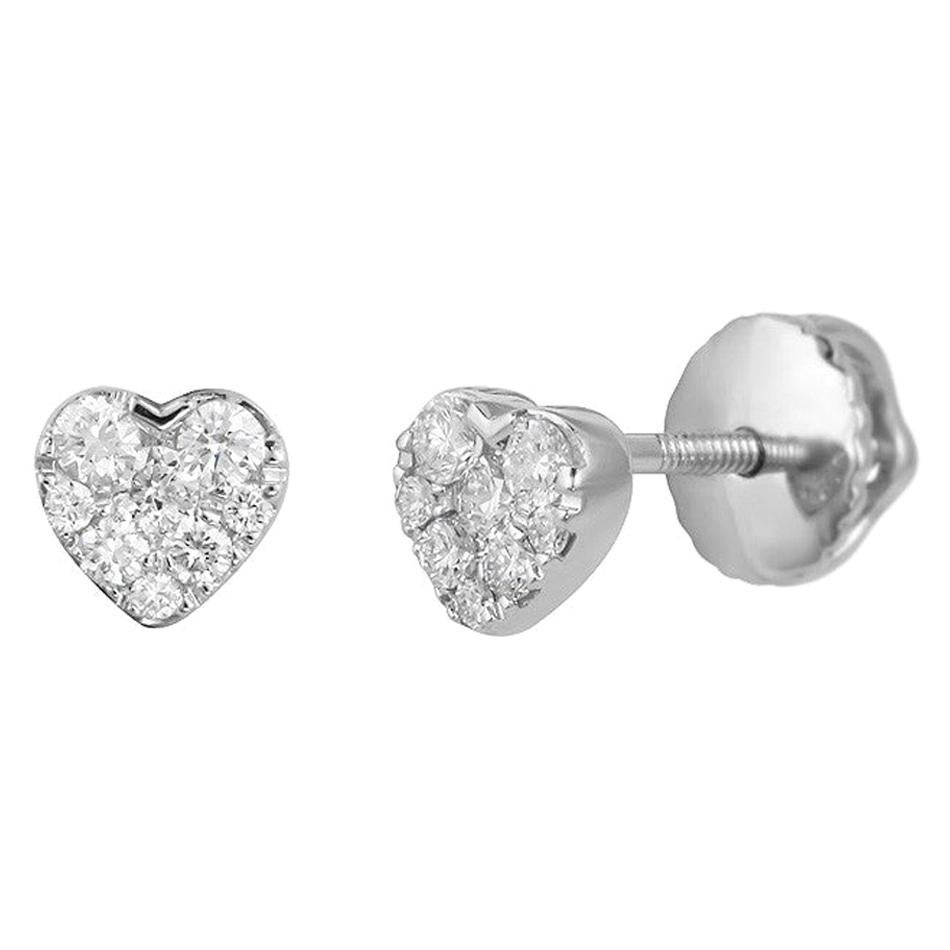 Cute Elegant Heart White Diamond White Gold Stud Earrings