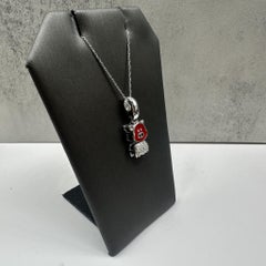 Cute Enamel & Diamond Pig Necklace in 18kt White Gold - 0.08ctw, 18", New