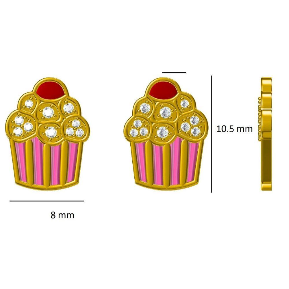 Women's Cute Enameled Cupcake Diamond Earrings for Girls/Kids/Toddlers in 18K Solid Gold For Sale