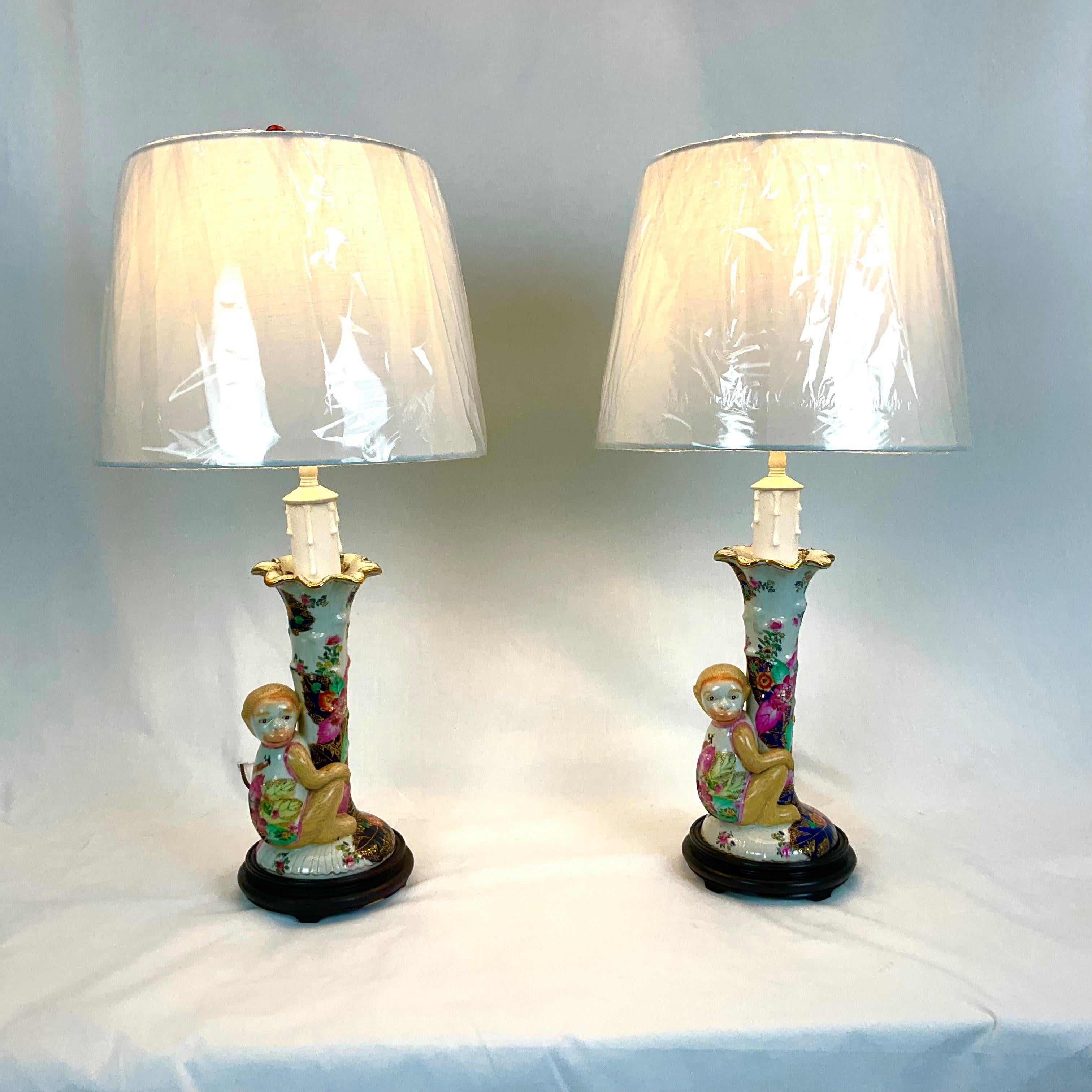 Cute Hand Painted Porcelain Monkey Lamps For Sale 4