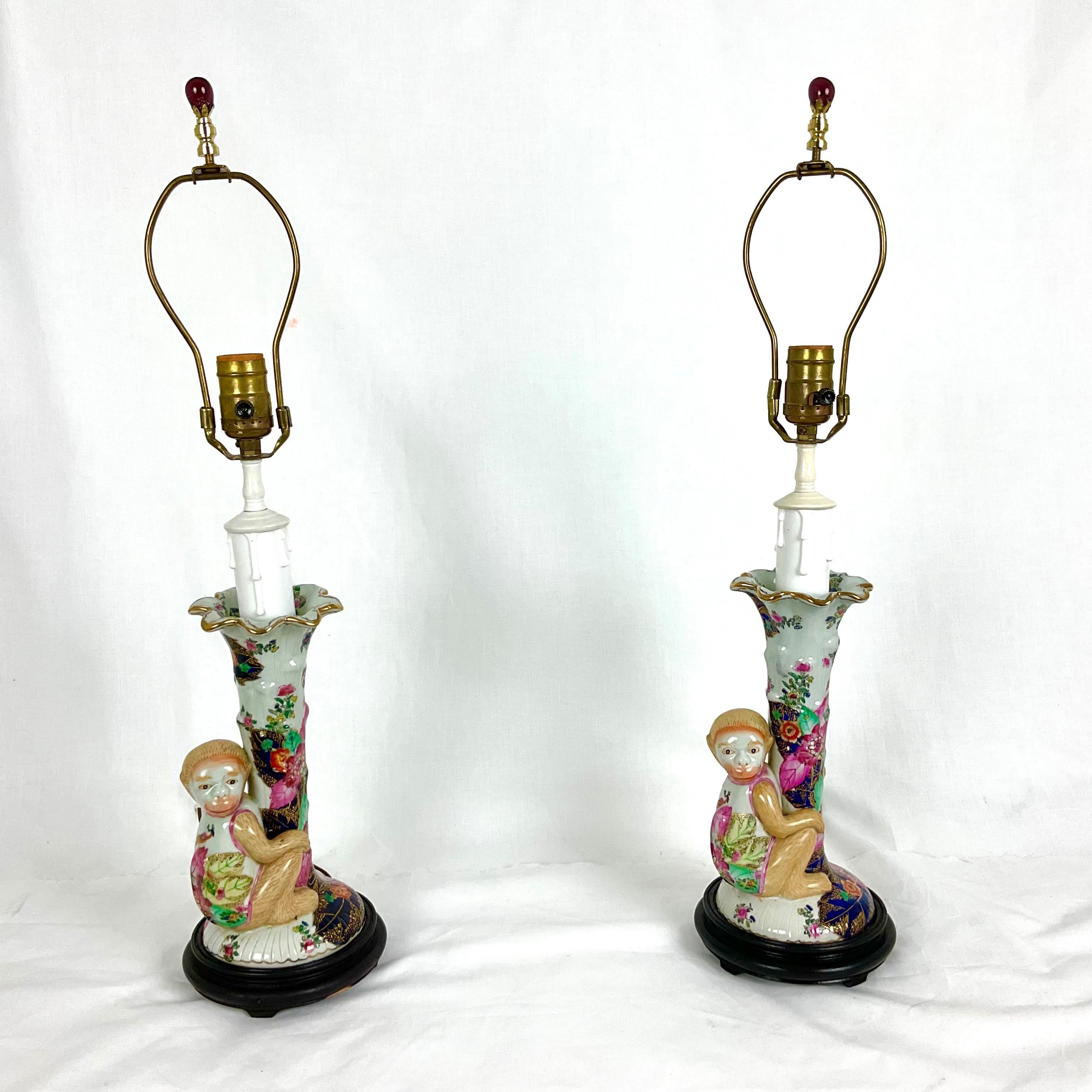 Cute Hand Painted Porcelain Monkey Lamps For Sale 6