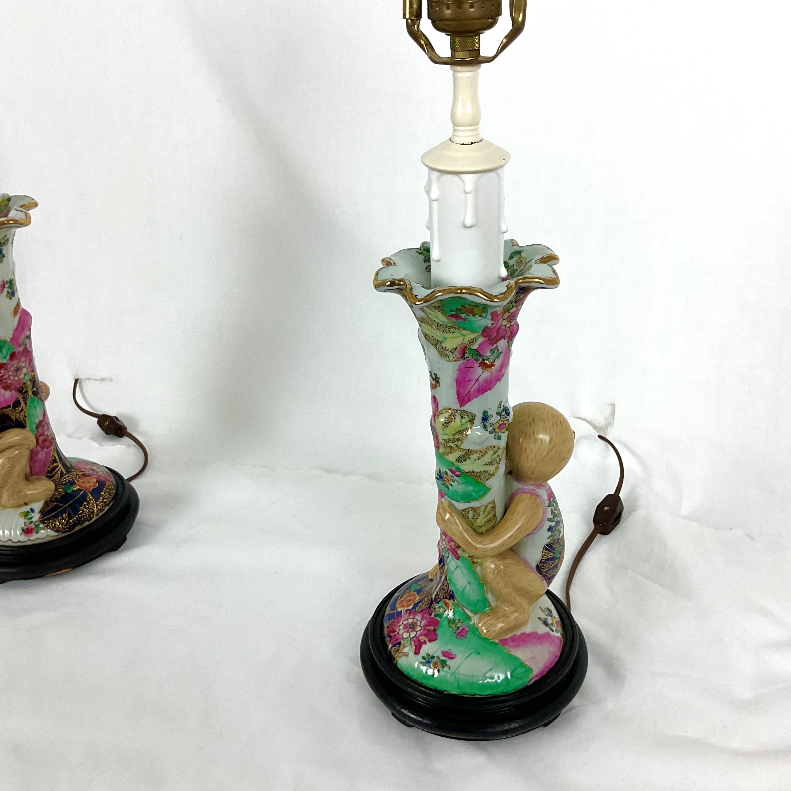 Cute Hand Painted Porcelain Monkey Lamps For Sale 8