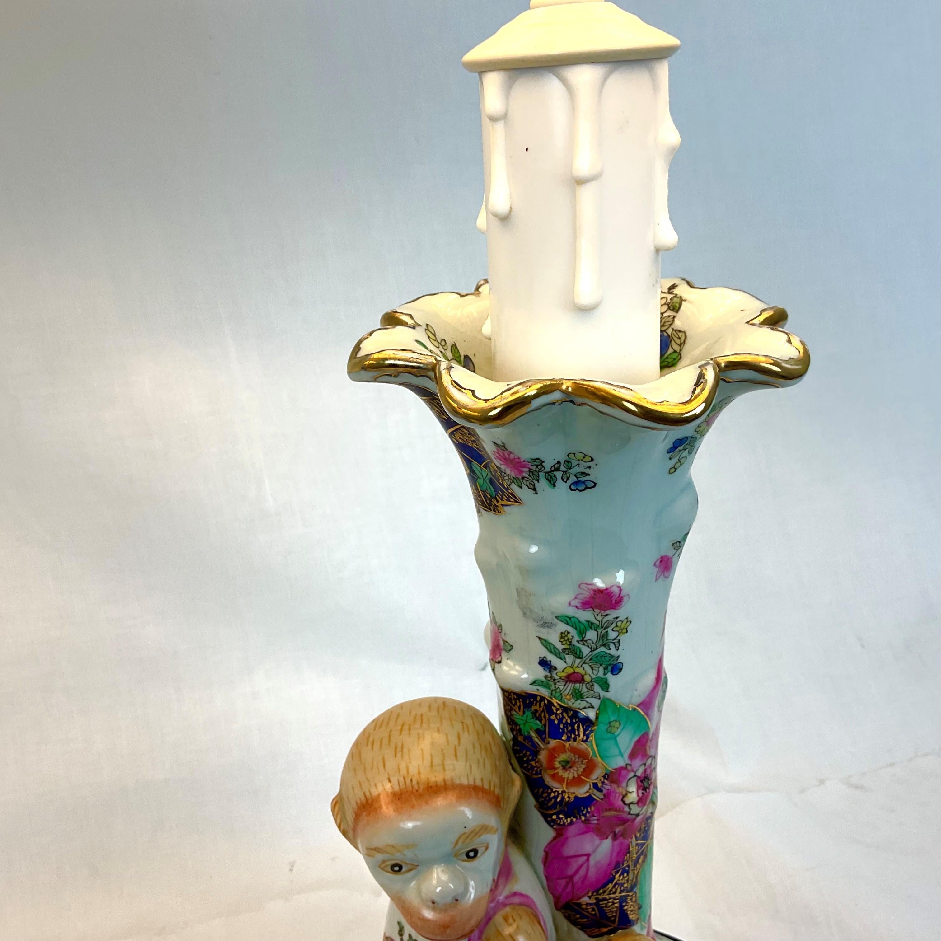 Cute Hand Painted Porcelain Monkey Lamps For Sale 1