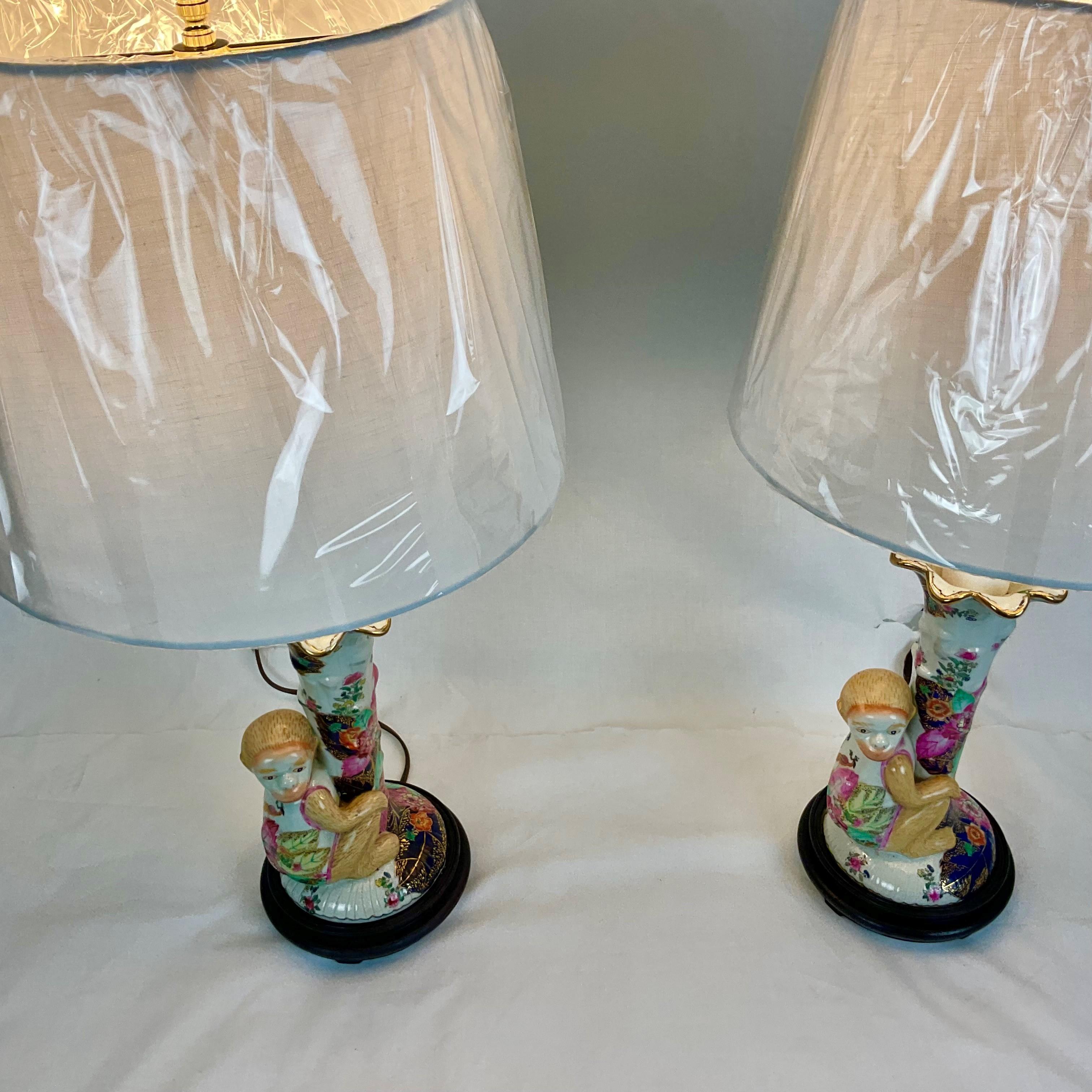 Cute Hand Painted Porcelain Monkey Lamps For Sale 3