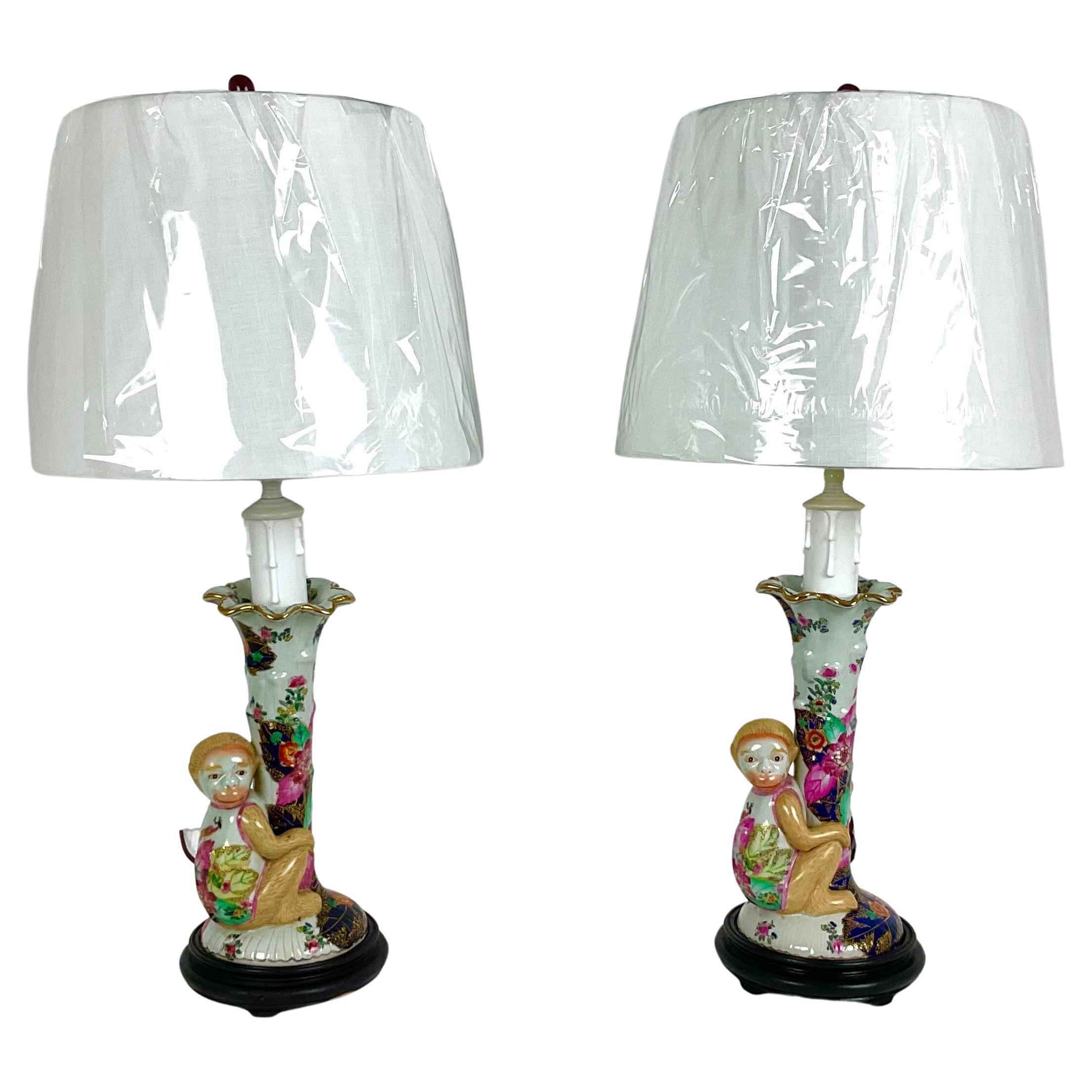 Cute Hand Painted Porcelain Monkey Lamps For Sale