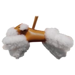 Cute Hermès Budy Bag Charm Buddy Fox Terrier Dog Wool Sesame Leather