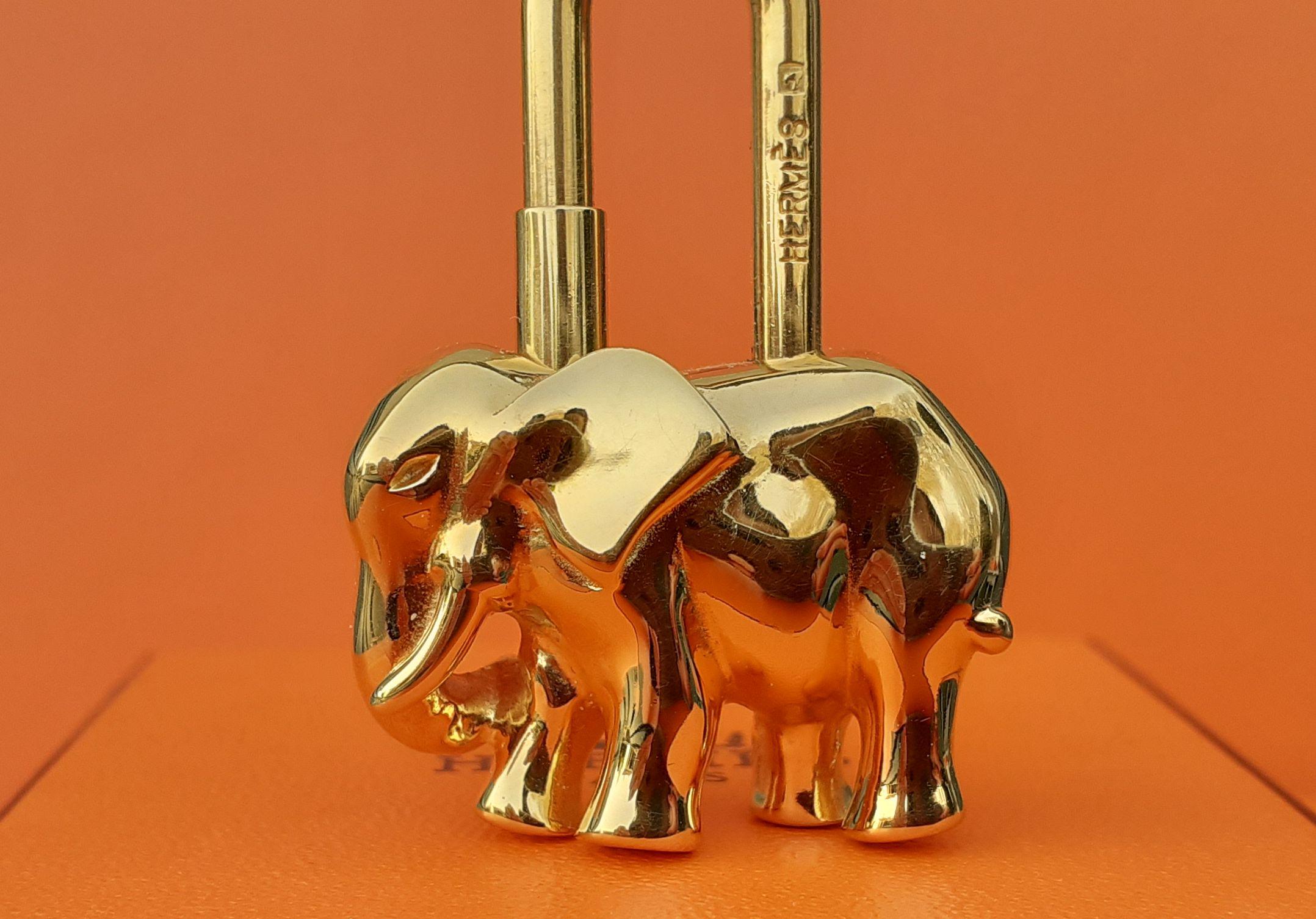 Cute Hermès Cadenas Lock Key Holder Elephant Gold Plated Metal 4