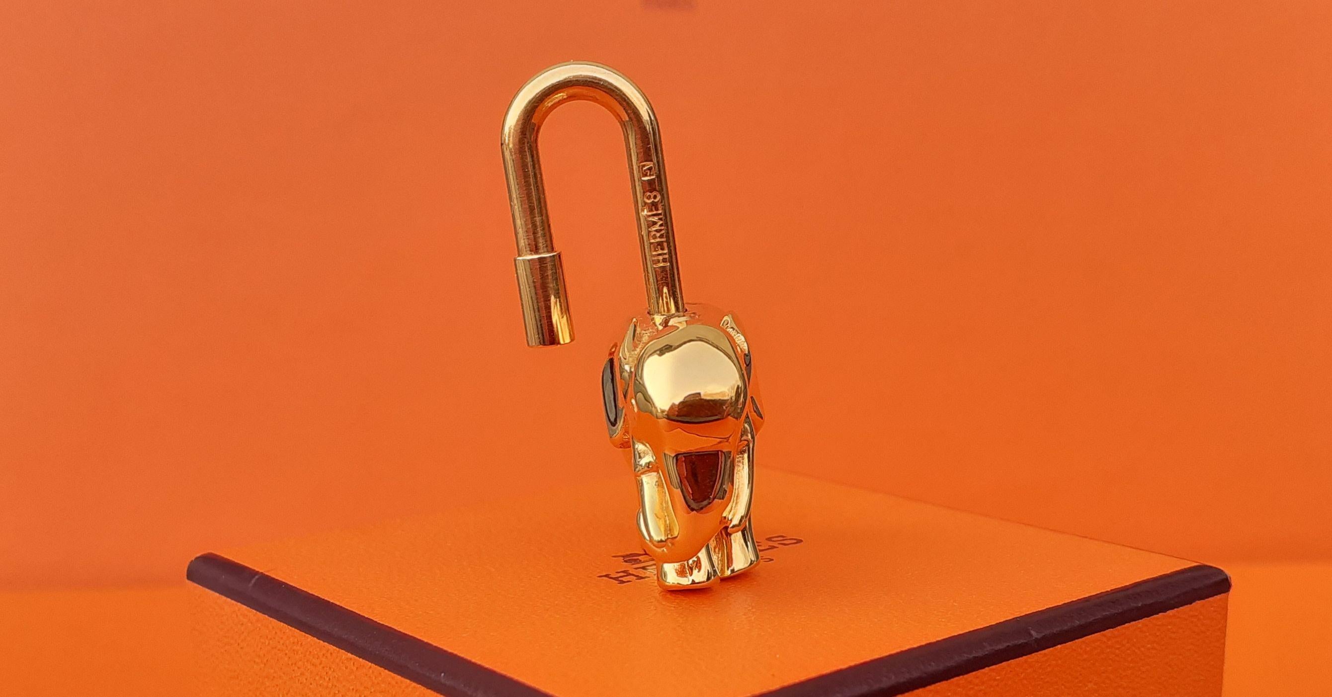 Cute Hermès Cadenas Lock Key Holder Elephant Gold Plated Metal 6