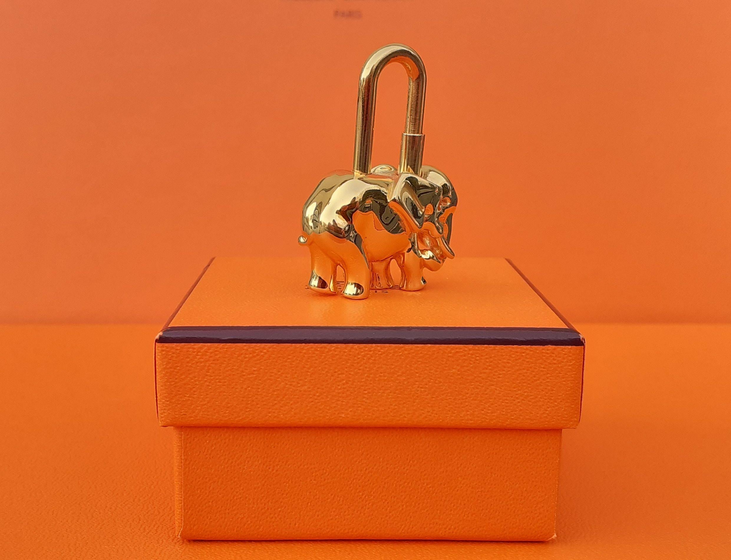 Brown Cute Hermès Cadenas Lock Key Holder Elephant Gold Plated Metal