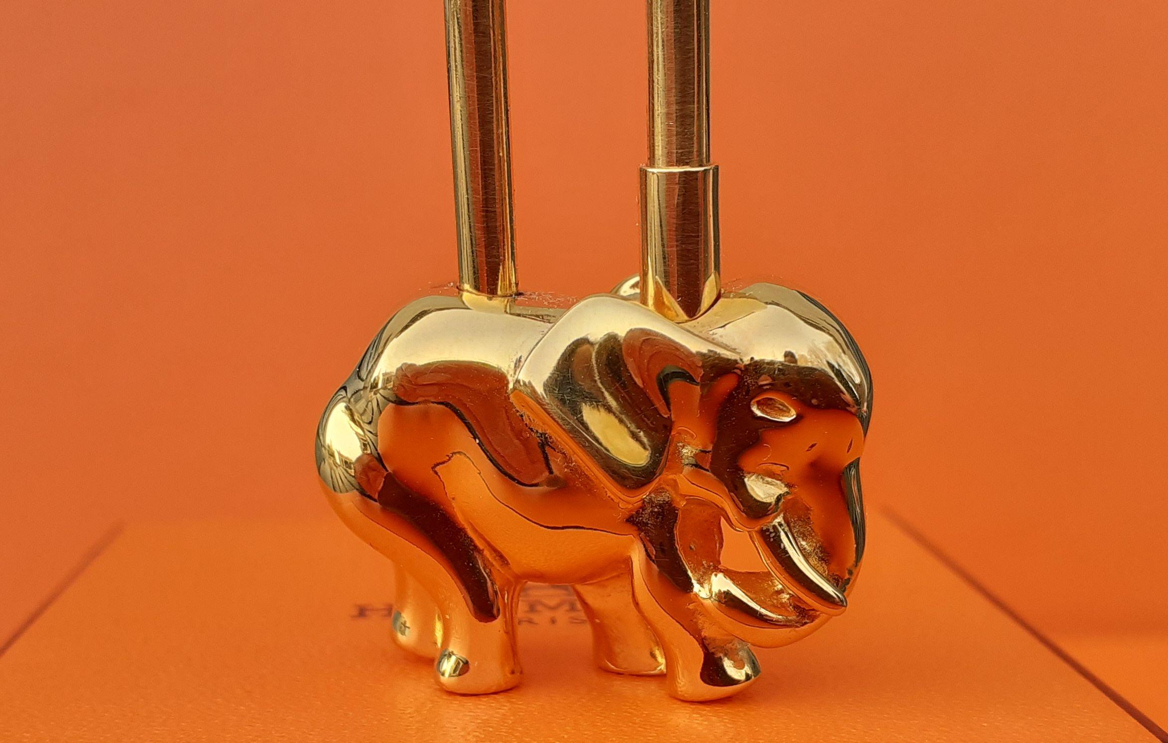 Cute Hermès Cadenas Lock Key Holder Elephant Gold Plated Metal 1