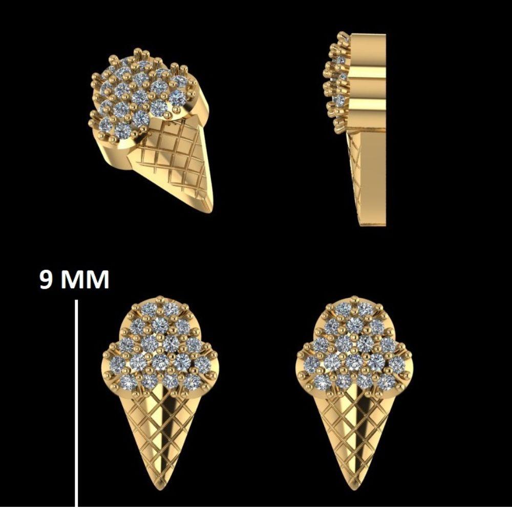 Women's Cute Ice Cream Diamond Earrings for Girls (Kids/Toddlers) in 18K Solid Gold For Sale