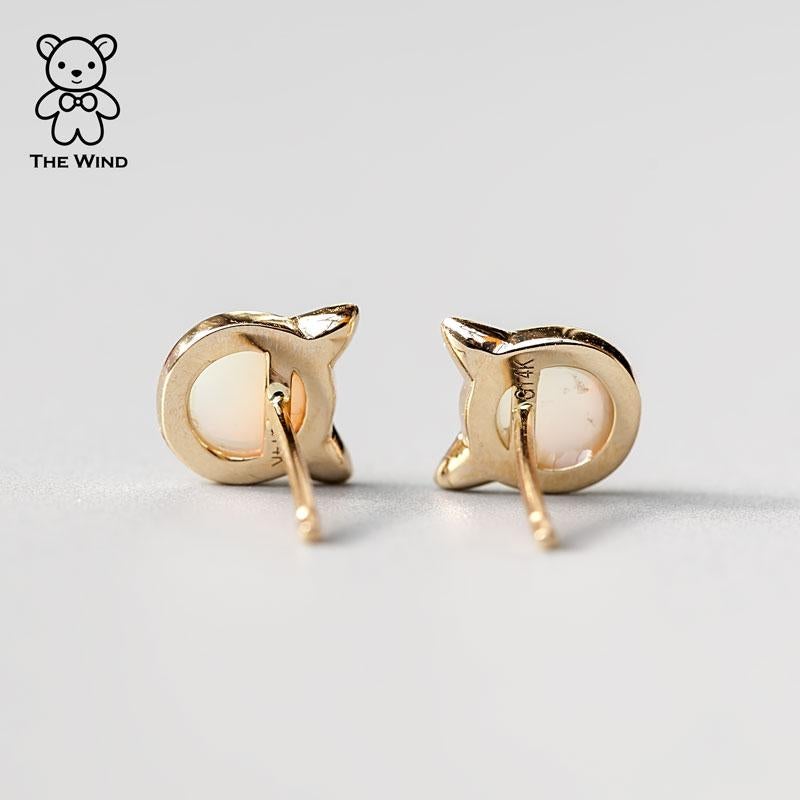 Cute Kitty Cat Ears Australian Solid Opal Stud Earrings 14k Yellow Gold In New Condition For Sale In Suwanee, GA