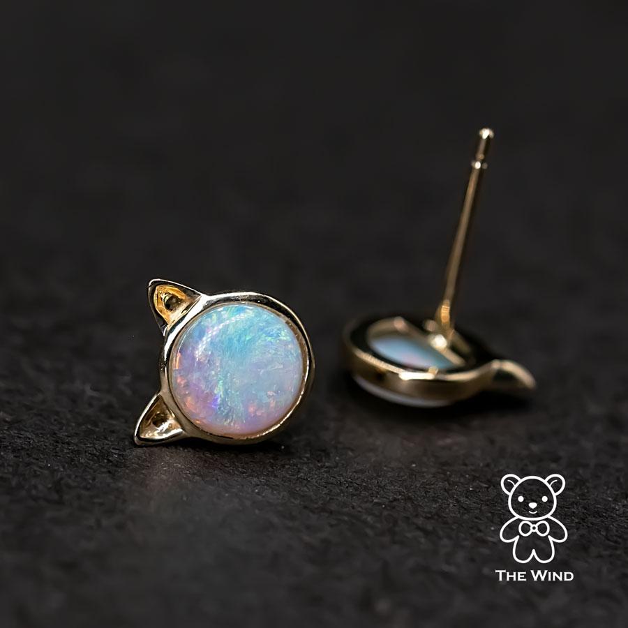 Clous d'oreilles Kitty Cat Ears Australian Solid Opal en or jaune 14 carats Unisexe en vente