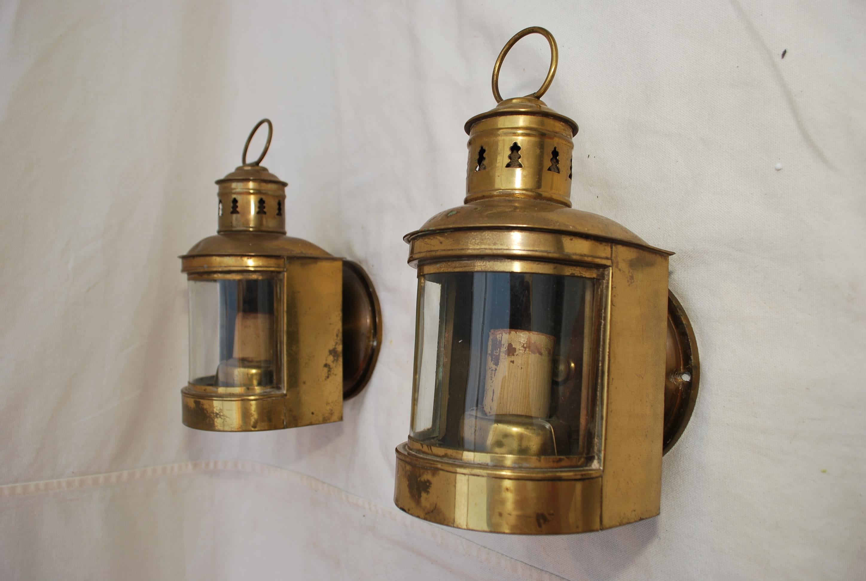 Brass Cute little pair of 1930's brass outdoor sconces