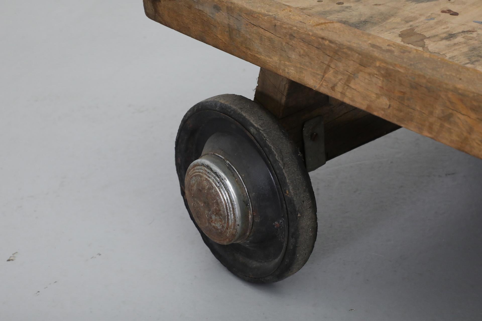 Cute Little Vintage Dutch Children's Rolling Wood Cart with Pull String For Sale 10