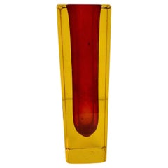 Cute Mandruzzato Red and Yellow Murano Glass Sommerso Block Vase Vintage