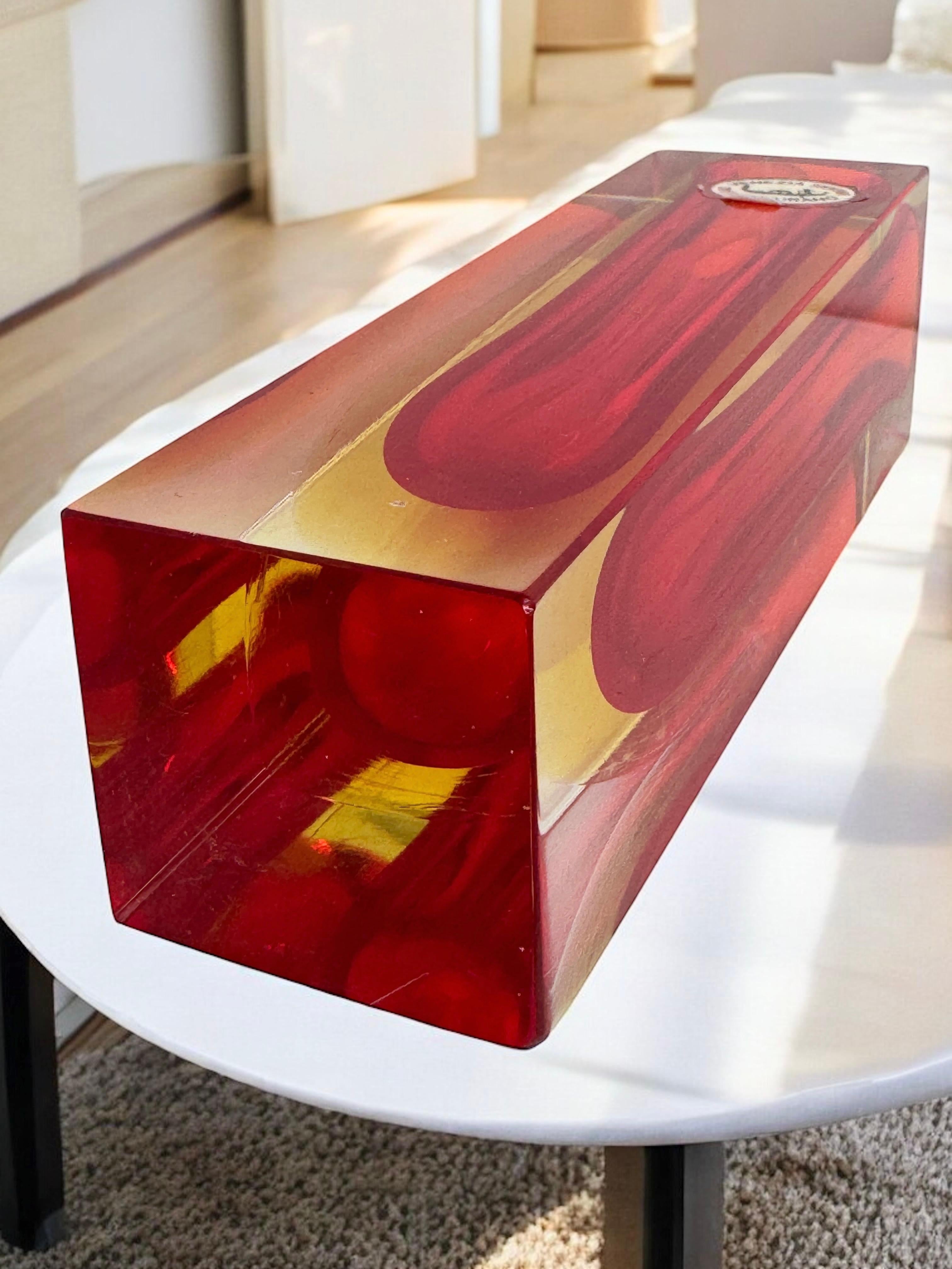 Vase Sommerso en verre de Murano rouge, jaune et transparent taillé Mandruzzato en vente 11